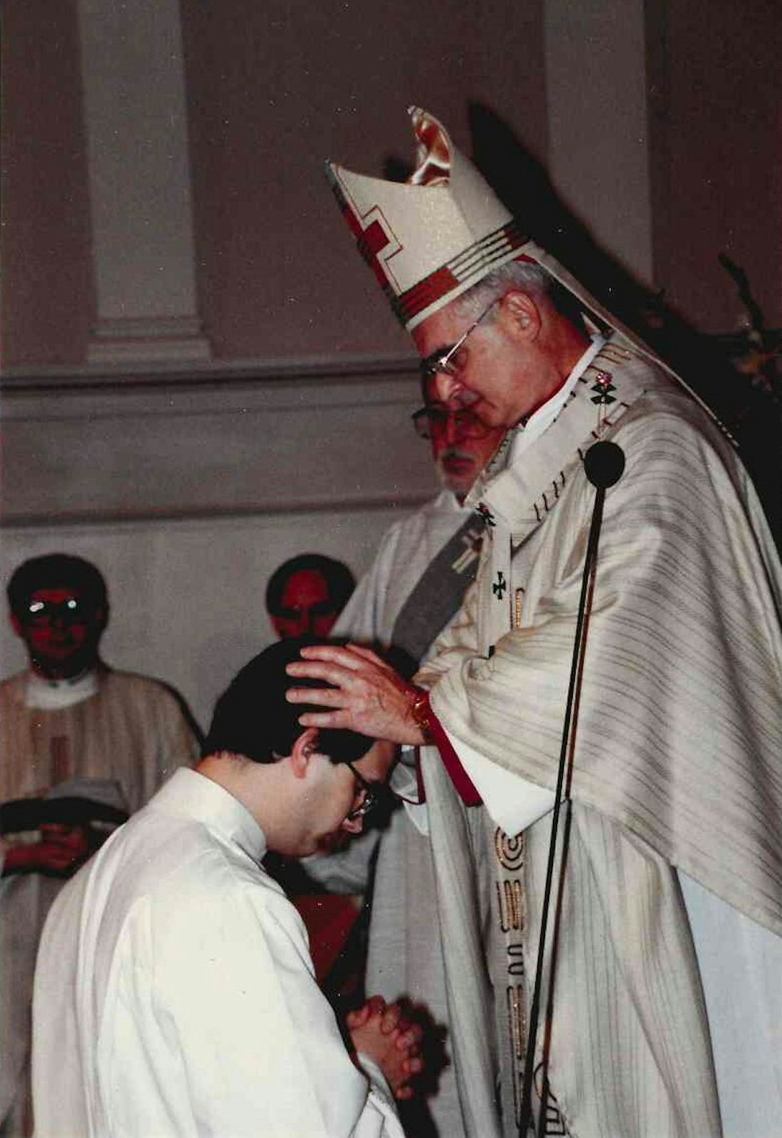 Archbishop Charles A. Salatka ordains then-Fr. Edward J. Weisenburger to the priesthood for the Archdiocese of Oklahoma City on Dec. 19, 1987. Archbishop Salatka was a priest of the Diocese of Grand Rapids who later served as a Grand Rapids auxiliary bishop (1962-68) and bishop of Marquette (1968-77), which means “I have Michigan roots,” Archbishop-designate Weisenburger said.