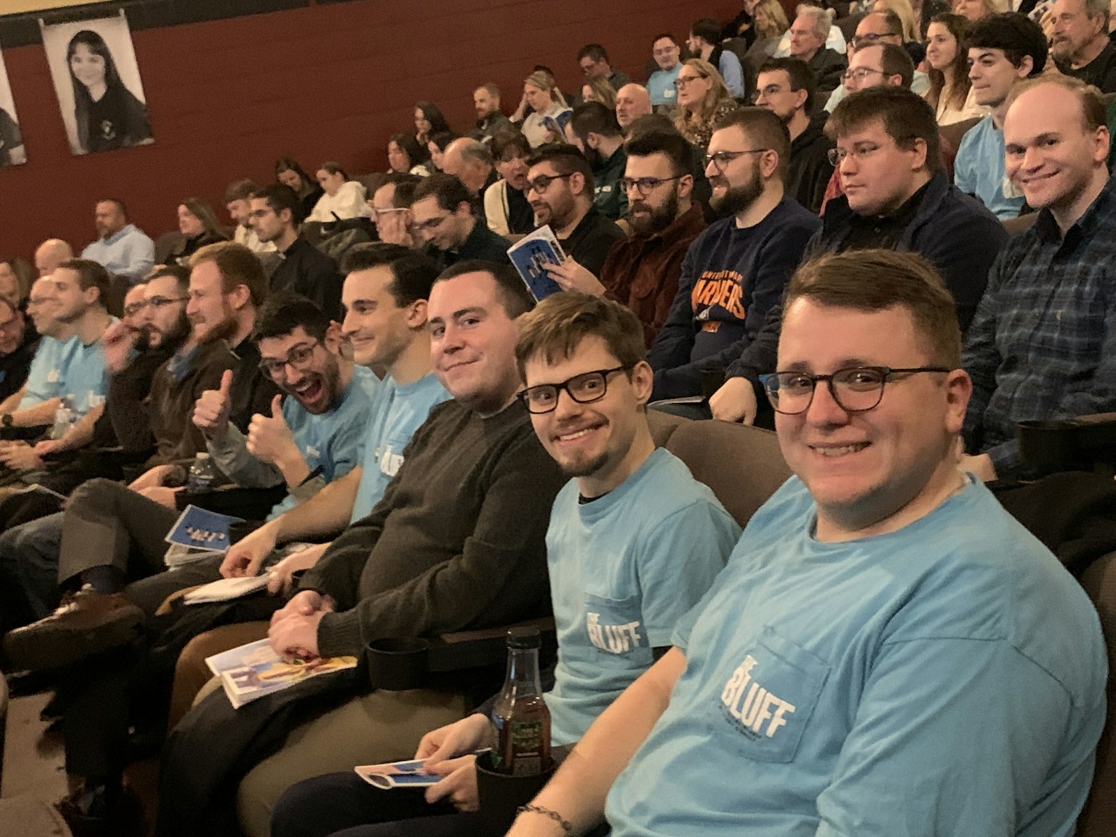 The seminarians and former cast members of the original performance of "The Bluff" at Sacred Heart Major Seminary await Act II.