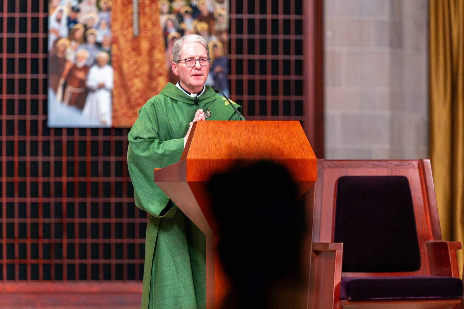 Deacon Mike Van Dyke offers the homily during the cathedral's celebration of World Day for Grandparents and the Elderly. He recalled his relationship with his own grandparents as an example of Pope Francis' lessons about the value of grandparents in families and society.