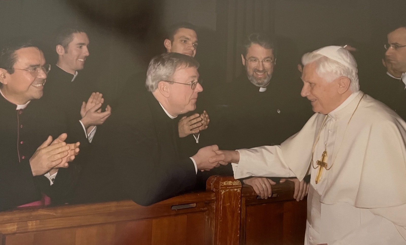 Msgr. Charles Kosanke, pastor and rector of the Basilica of Ste. Anne in Detroit, recalls meeting Pope Benedict twice: the first time in 1991, when the pope was still known as Cardinal Ratzinger, and the second shortly after his elevation to the papacy in 2005. (Courtesy of Msgr. Charles Kosanke)