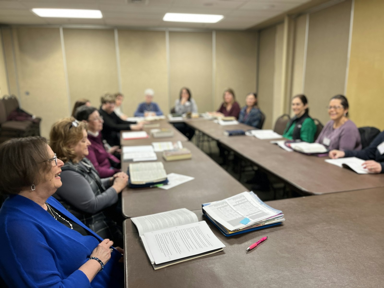 Sue Middlemis, left, leads a small group discussion during the Women's Catholic Bible Study group at St. John Neumann Parish this spring. Middlemis admitted she was skeptical at first that she could pull it off, but adds it's been one of the best decisions of her life.
