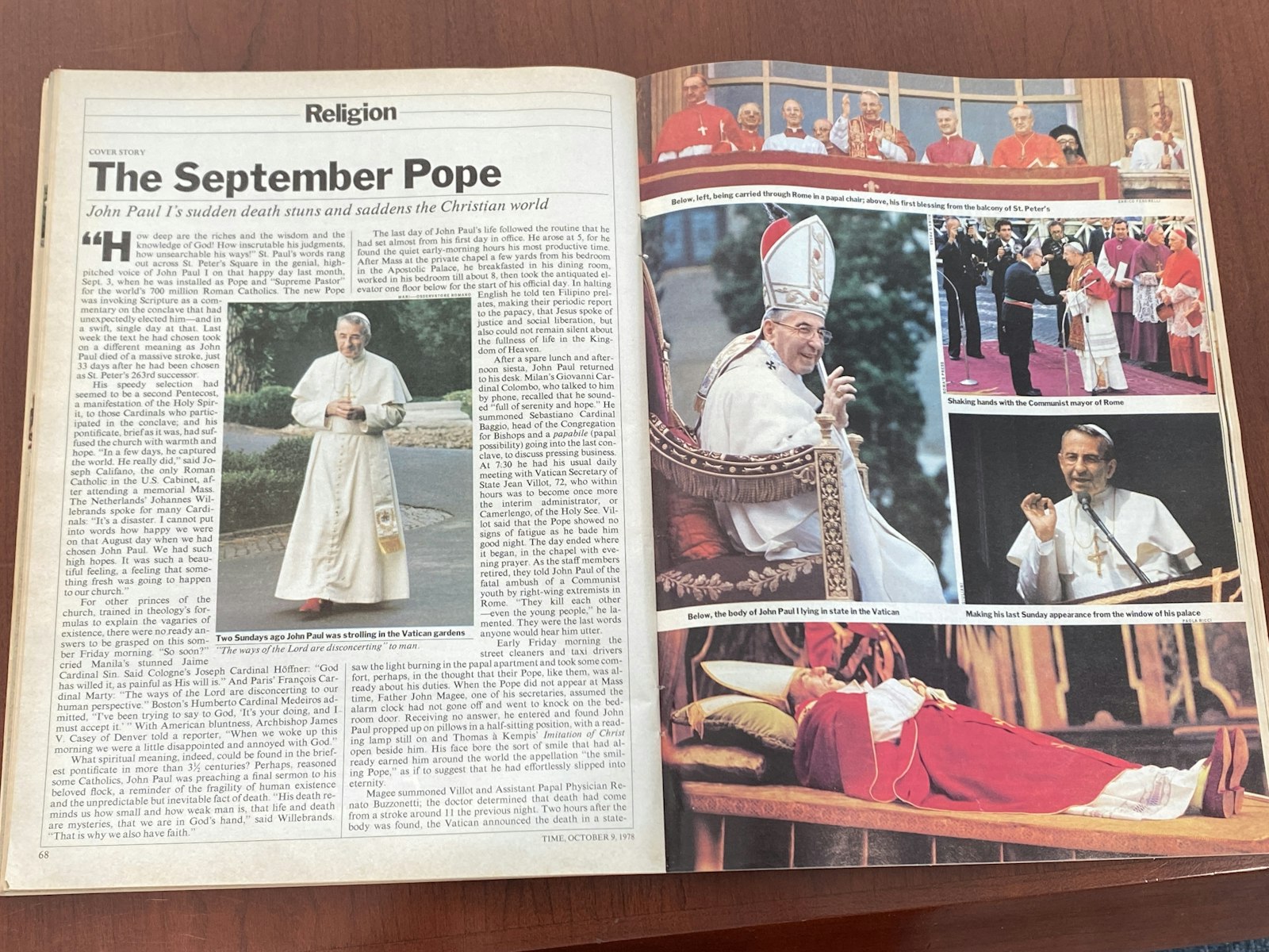 A copy of Time magazine with a spread on Pope John Paul I is pictured from Oct. 9, 1978. One of Fr. Ptak’s teachers at Our Lady of Mount Carmel gave him the Time magazine because she knew he was interested in the late pope. (Karla Dorweiler | Special to Detroit Catholic)