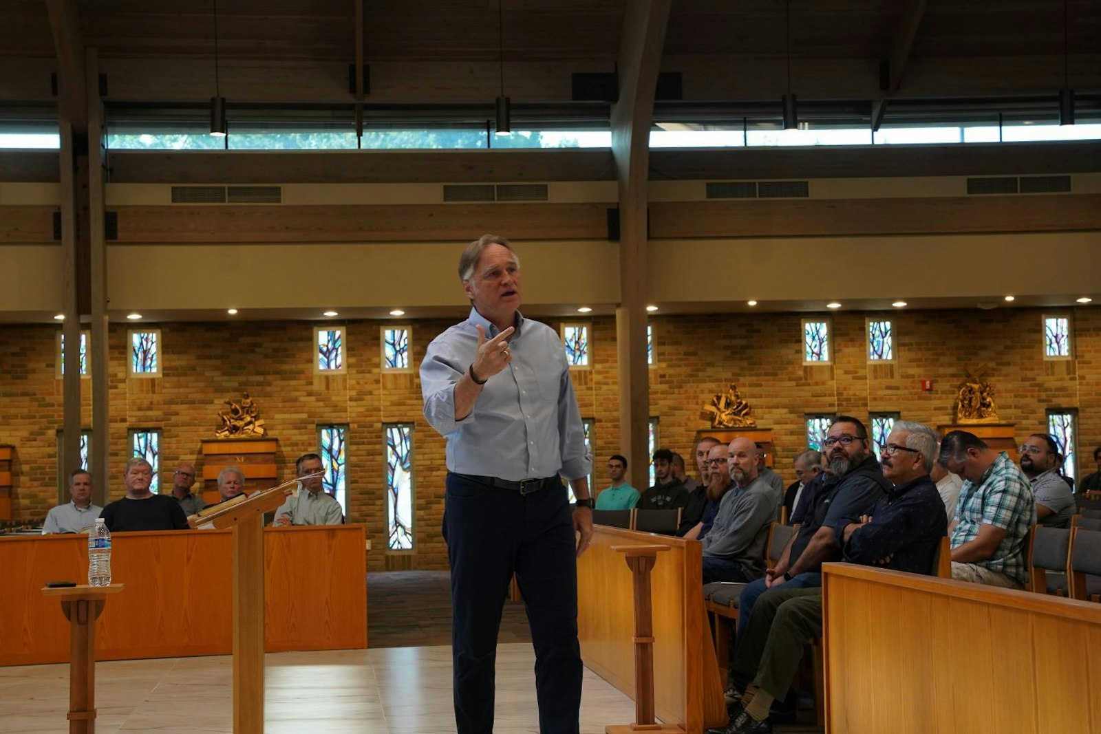 Peter Herbeck of Renewal Ministries speaks at the Detroit Catholic Men's Conference at St. John Vianney Parish in Shelby Township in 2023. Herbeck, along with other prominent Catholic speakers, will speak at the Ignite Men's Conference in Ypsilanti on March 22.