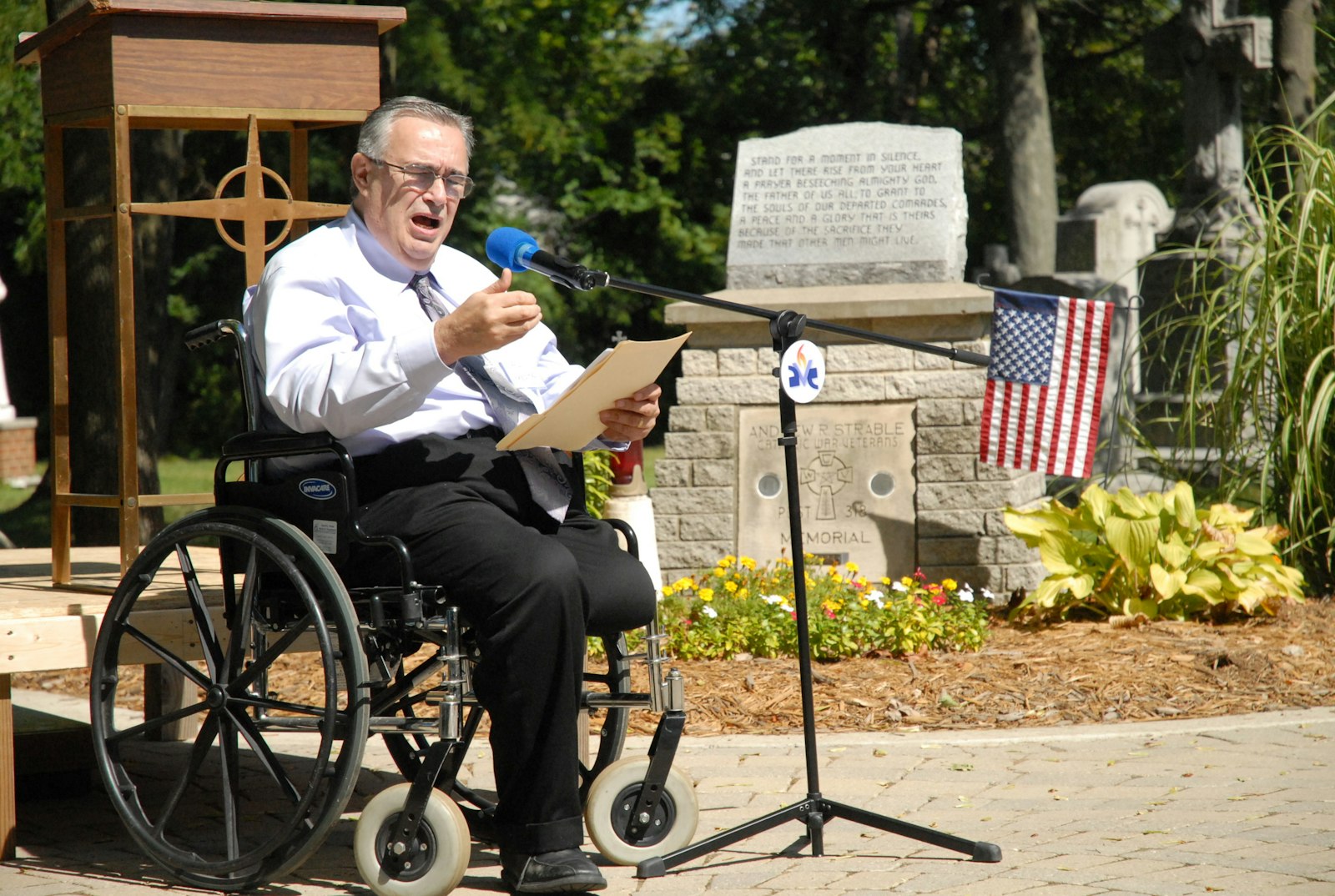 Al Kresta speaks during a memorial service for unborn children who died in abortion at Assumption Grotto Cemetery in Detroit on Sept. 14, 2013. (Michael Stechschulte | Detroit Catholic file photo)