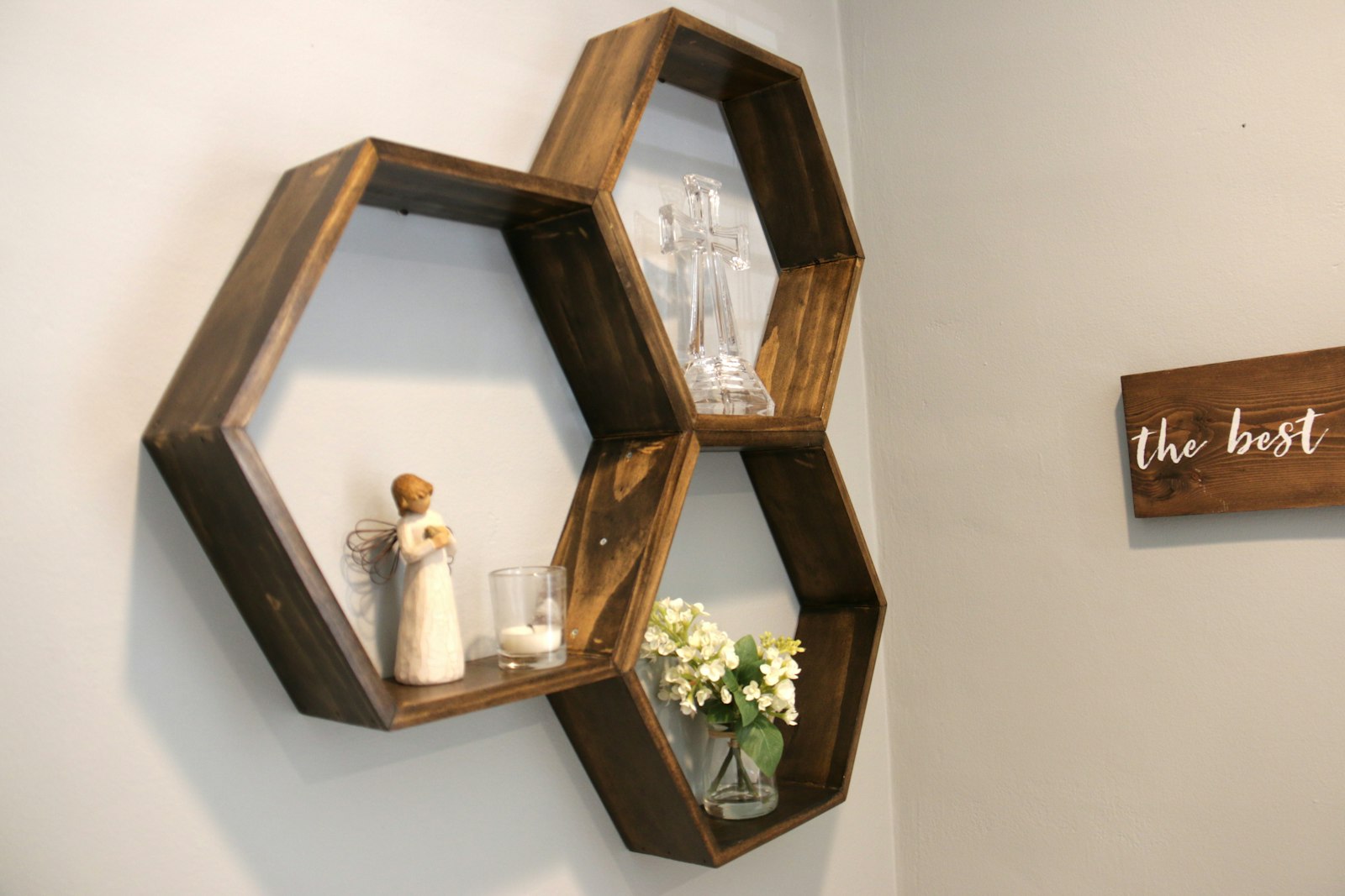 The honeycomb bookshelves are one of many different items Joe Staniszewski creates in his workshop attached to his Royal Oak home. Joe favors using wood with richer, darker coloring.