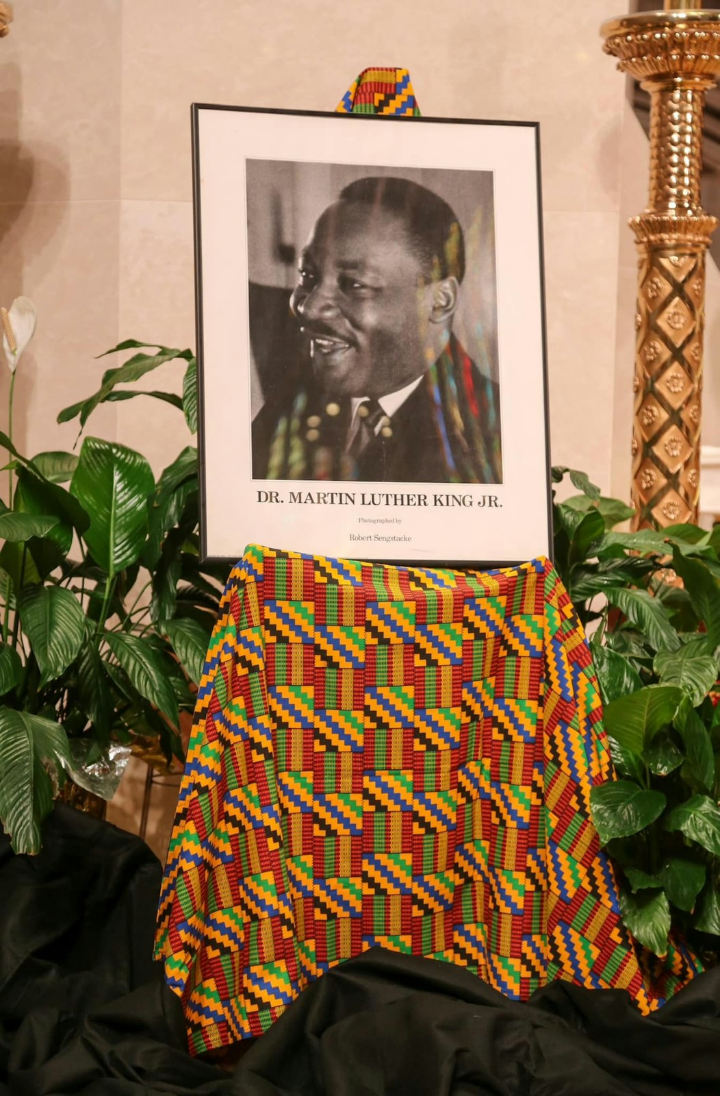 A photograph of the Rev. Martin Luther King Jr. is displayed at the Cathedral of the Most Blessed Sacrament during a special Mass for Justice and Peace on Jan. 16.