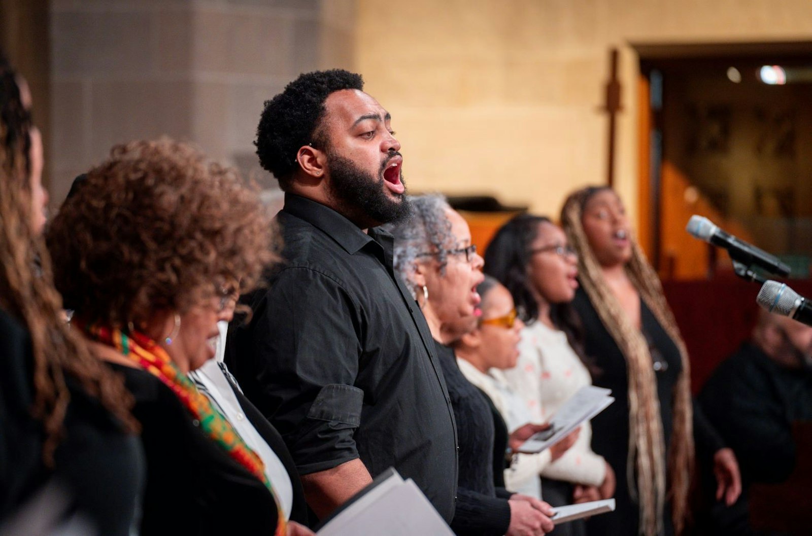 Coleman Ward sings amidst the choir during the Mass for Justice and Peace on Martin Luther King Jr. Day on Jan. 20 at the Cathedral of the Most Blessed Sacrament in Detroit. (Photo by Valaurian Waller | Detroit Catholic)