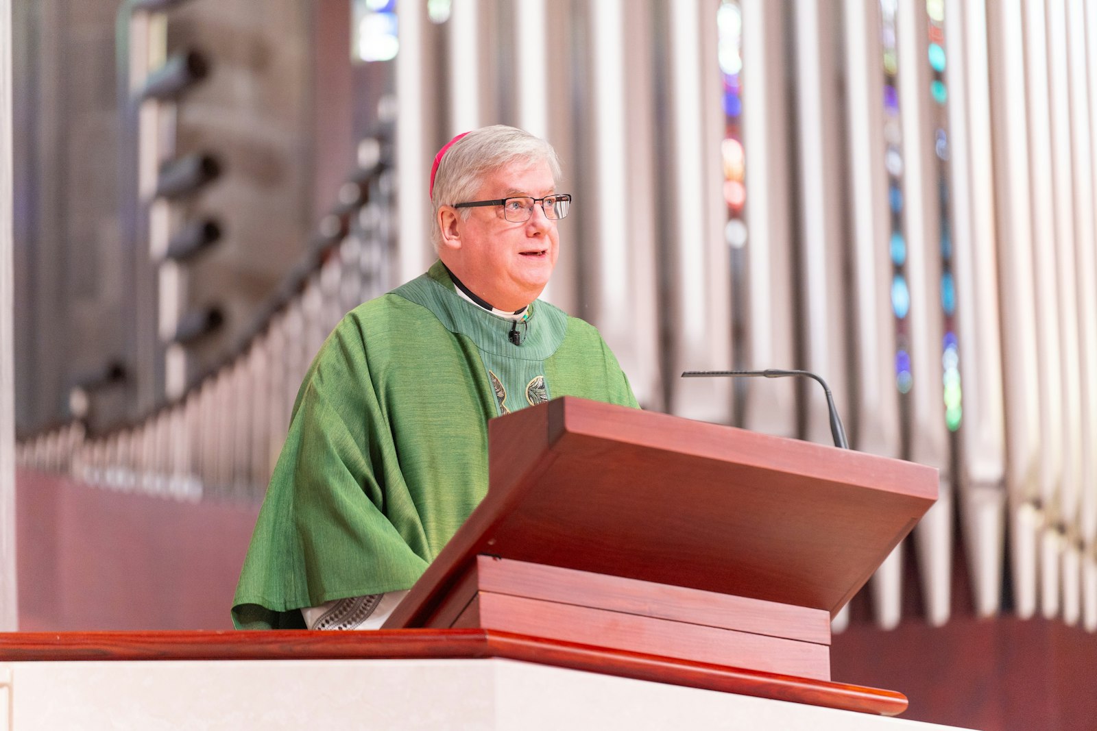 Auxiliary Bishop Gerard W. Battersby delivers the homily Jan. 15 during the annual Mass for Justice and Peace at the Cathedral of the Most Blessed Sacrament.