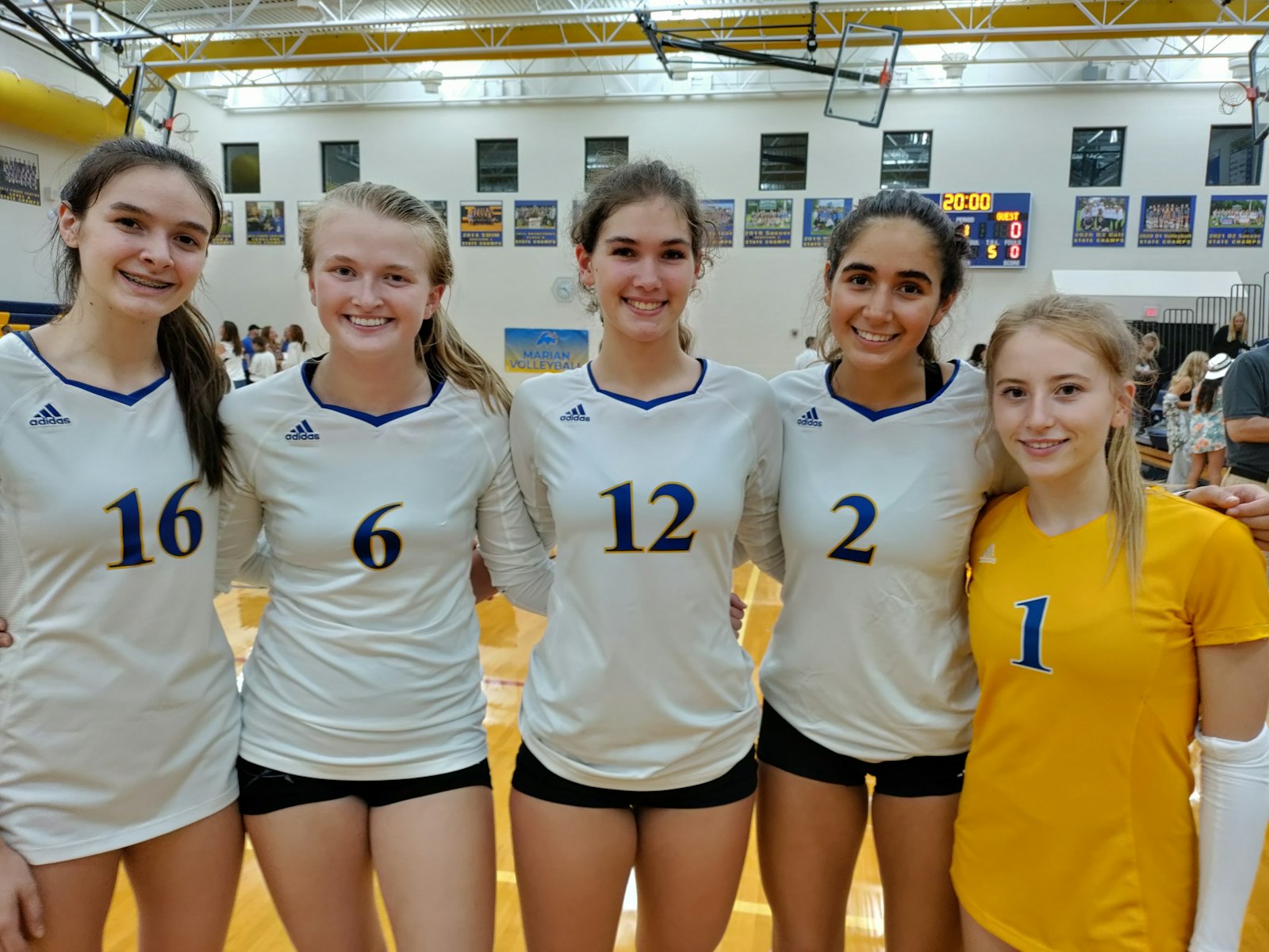 With the departure of four key players for Marian’s success last year, these five have stepped up in the early-season schedule to get the Mustangs off to a winning start: sophomore Izzy Busignani (left), senior Molly Banta, senior Ella Schomer, senior Ava Sarafa and senior Lauren Heming. (Don Horkey | Special to Detroit Catholic)