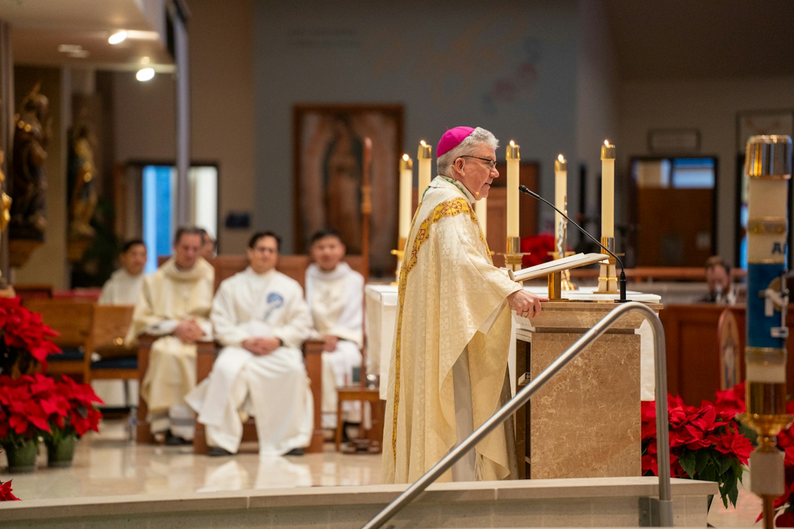 Detroit Auxiliary Bishop Jeffrey M. Monforton celebrates Mass at Our Lady of Good Counsel Parish in Plymouth on Jan. 24 for locals who couldn't make the journey to Washington, D.C., for the national March for Life. Bishop Monforton said God blesses those who "give their all" in building a culture of life. (Photo by Valaurian Waller | Detroit Catholic)