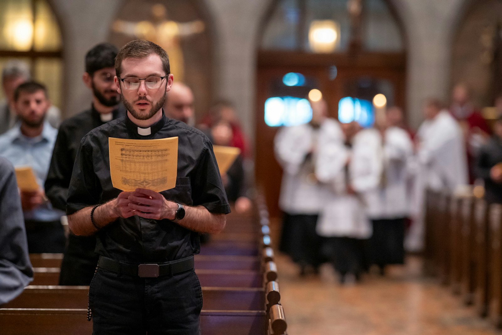 Seminarians sing during the opening hymn of the Mass of the Holy Spirit on Sept. 3 at Sacred Heart Major Seminary. The seminary's 94 seminarians and more than 250 lay students each have God-given gifts to offer the seminary community, Fr. Burr said.