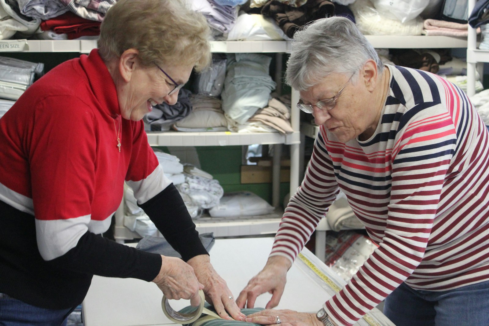 In addition to the "Movers and Shaker," who help the nonprofit deliver furniture, the Catholic Community Response Team also includes the "Miracle Makers," a group of dedicated, retired women who help collect, organize and sell donated household items at rummage sales to raise money to help the nonprofit's cause.