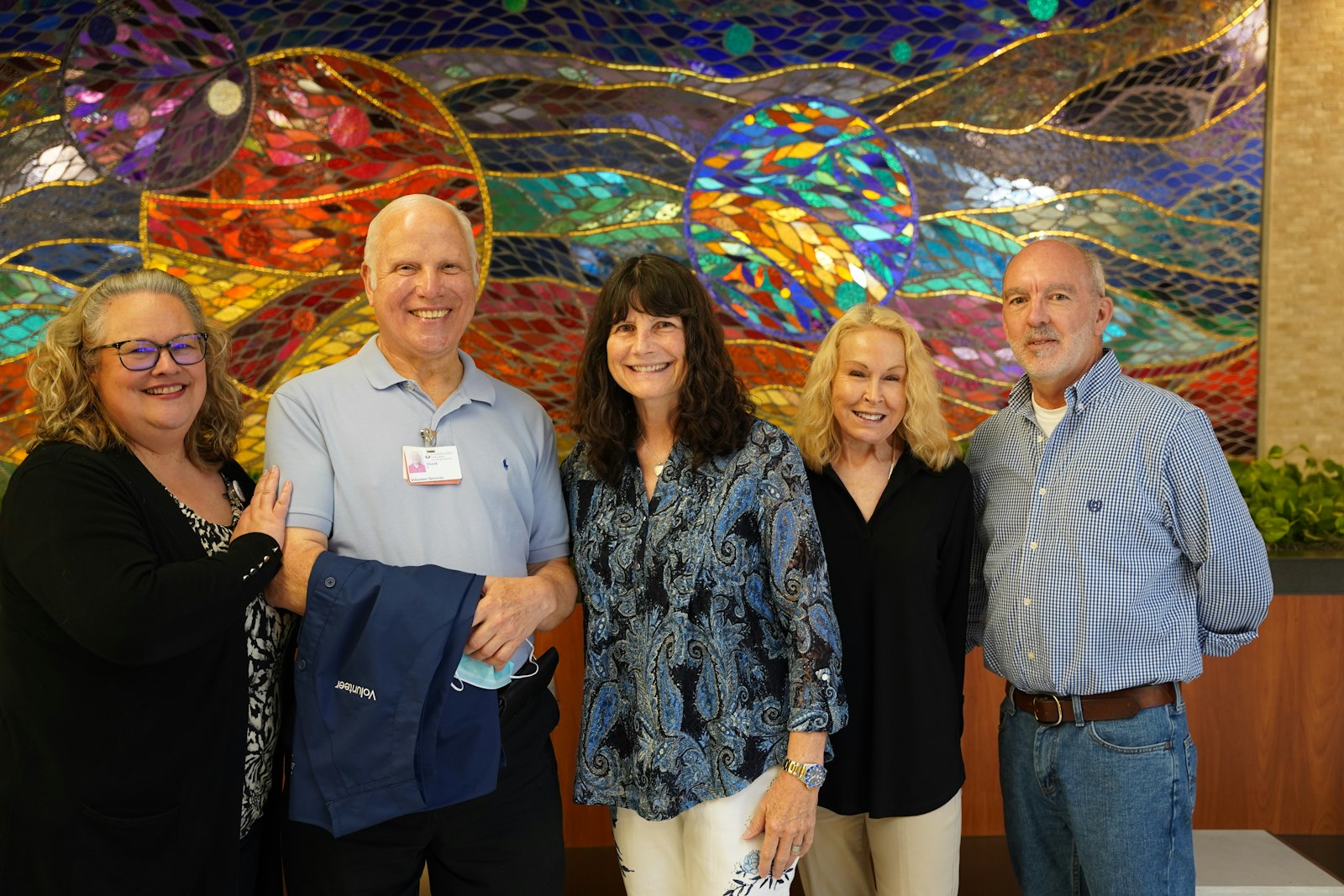 Barbara Stephen, bereavement specialist in the volunteer department at Trinity Health Oakland and Trinity Health Livonia, poses for a photo with No One Dies Alone volunteers, Chuck Pokriefka, Lisa Marie Blanek, Susan Abentrod and Joe Fugitt.