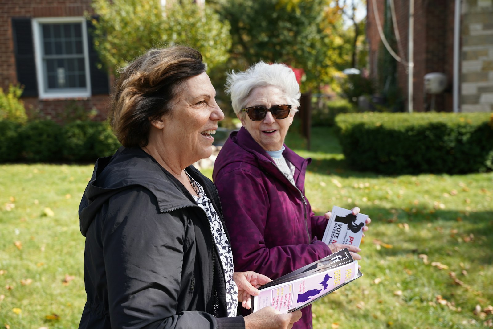 Paula Dixon, left, and Peggy Stack of the National Shrine of the Little Flower Basilica in Royal Oak, canvass a neighborhood in opposition to Proposal 3. Canvassers are encouraged to visit supportmiwomenandchildren.org to sign up to canvass, give to the "No on Proposal 3" campaign and order yard signs.