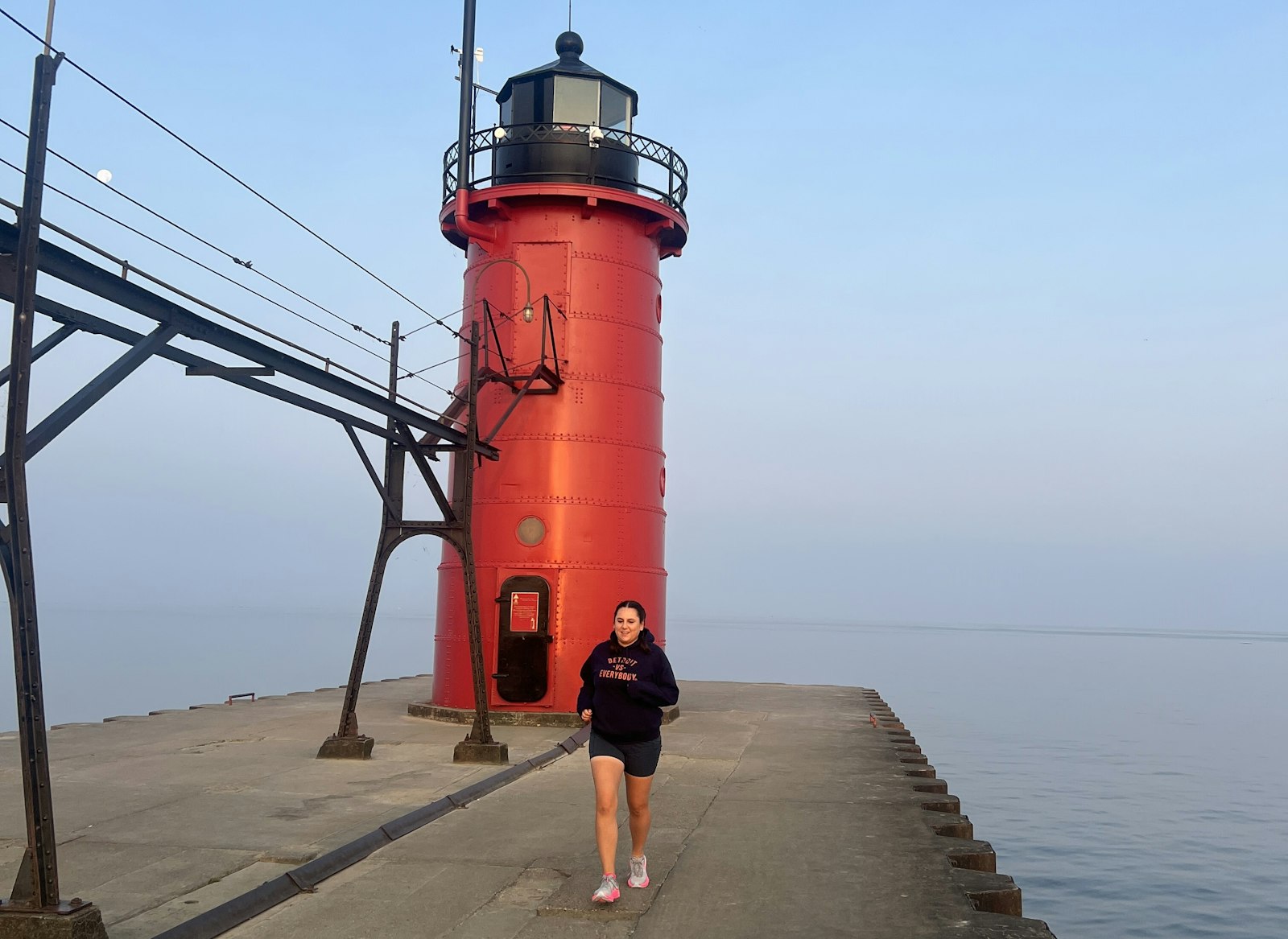 Porter begins her cross-state journey on the pier at South Haven early on July 23. (Courtesy of Carly Montemurno)