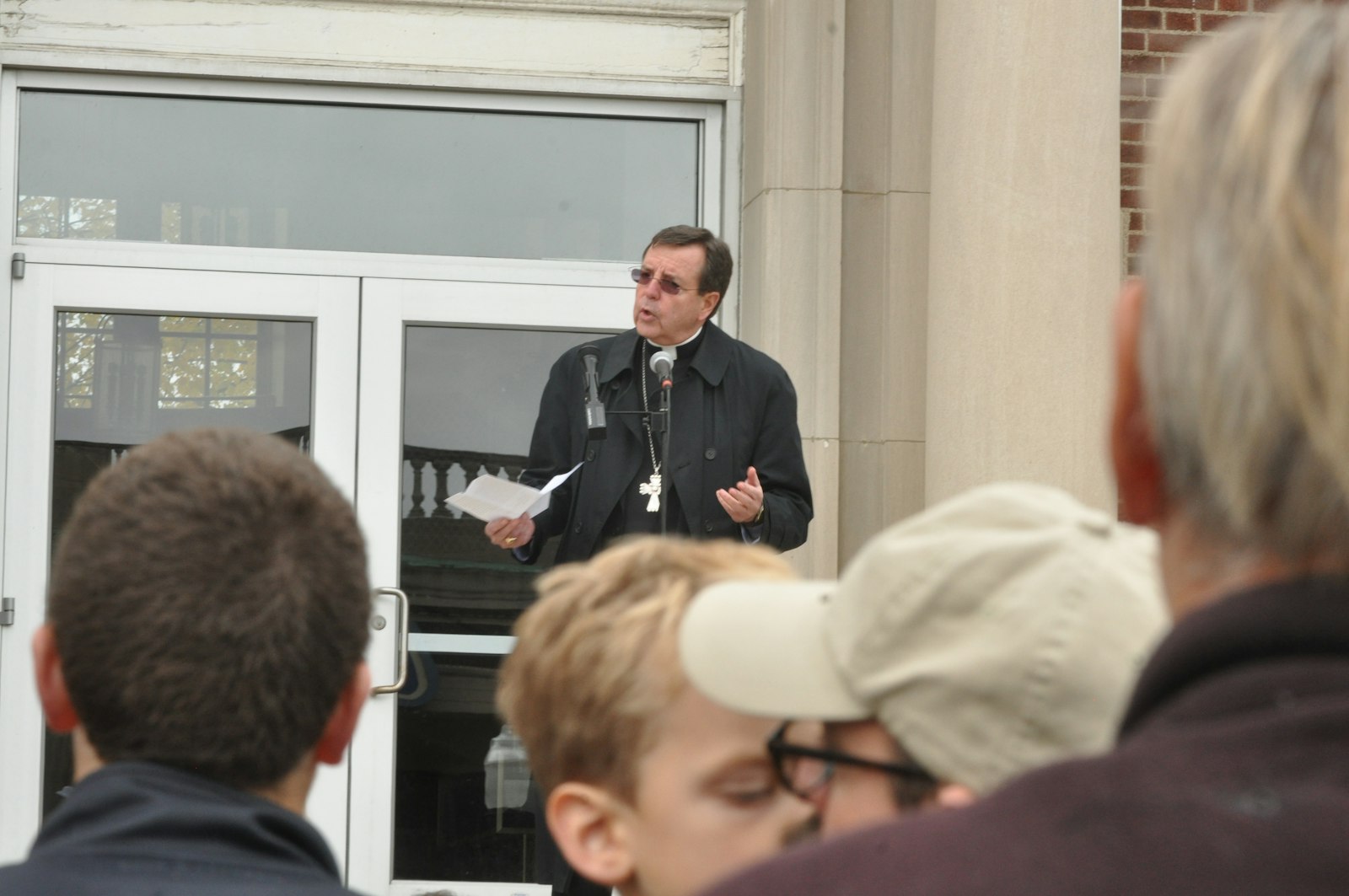 Archbishop Vigneron addresses a rally for religious freedom outside the Dearborn city hall on Oct. 20, 2012, in response to the federal Department of Health and Human Services' mandate that employers provide access to contraception and abortifacient drugs in their health care plans.