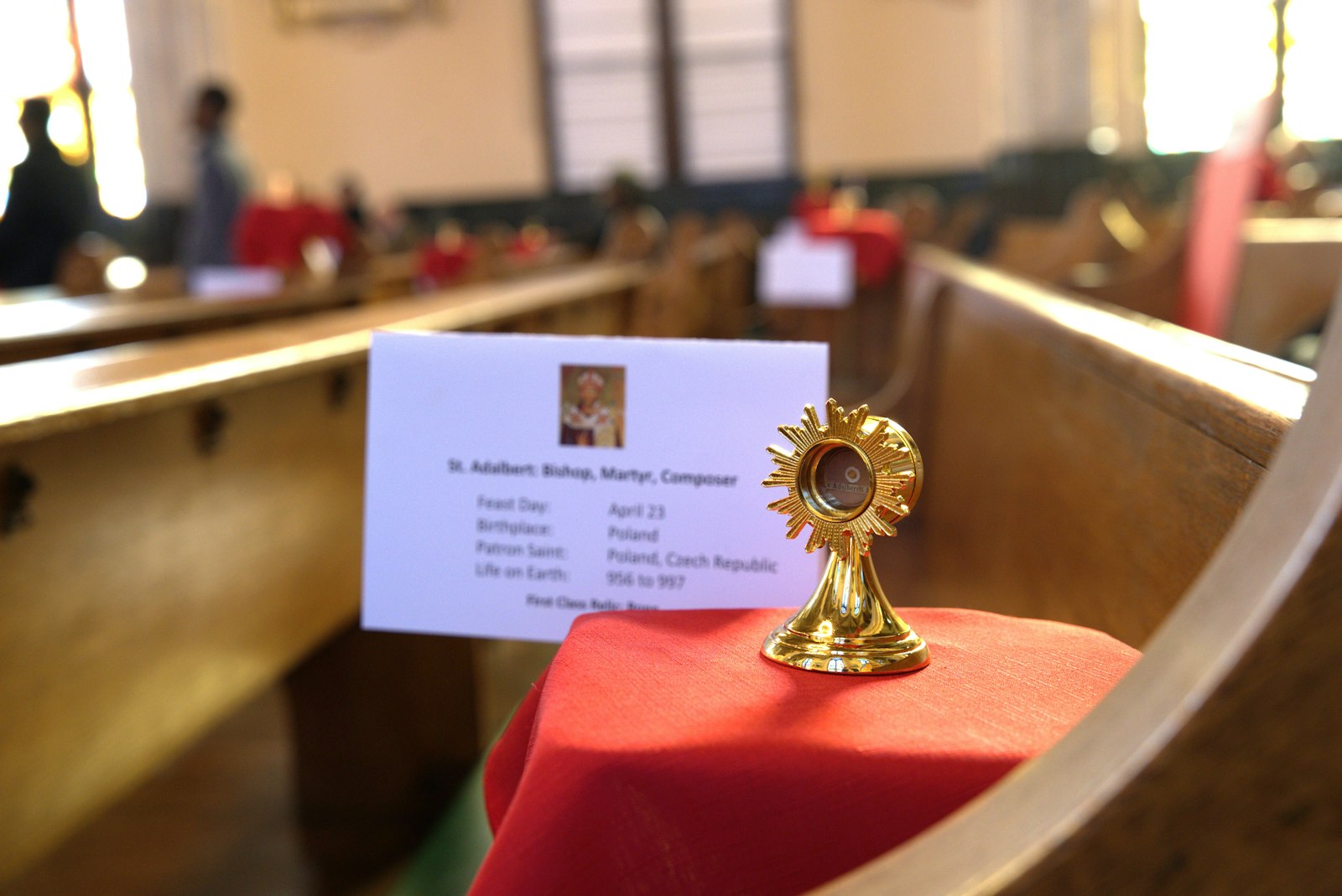 Each relic that was exposed included a card featuring information about the saint, the saint's feast day, the saint's patronage and the class of relic. First-class relics include bones, teeth and parts of saints' bodies, second-class relics are items a saint has touched, such as clothing or a rosary, and third-class relics are items that have been touched to a first- or second-class relic.