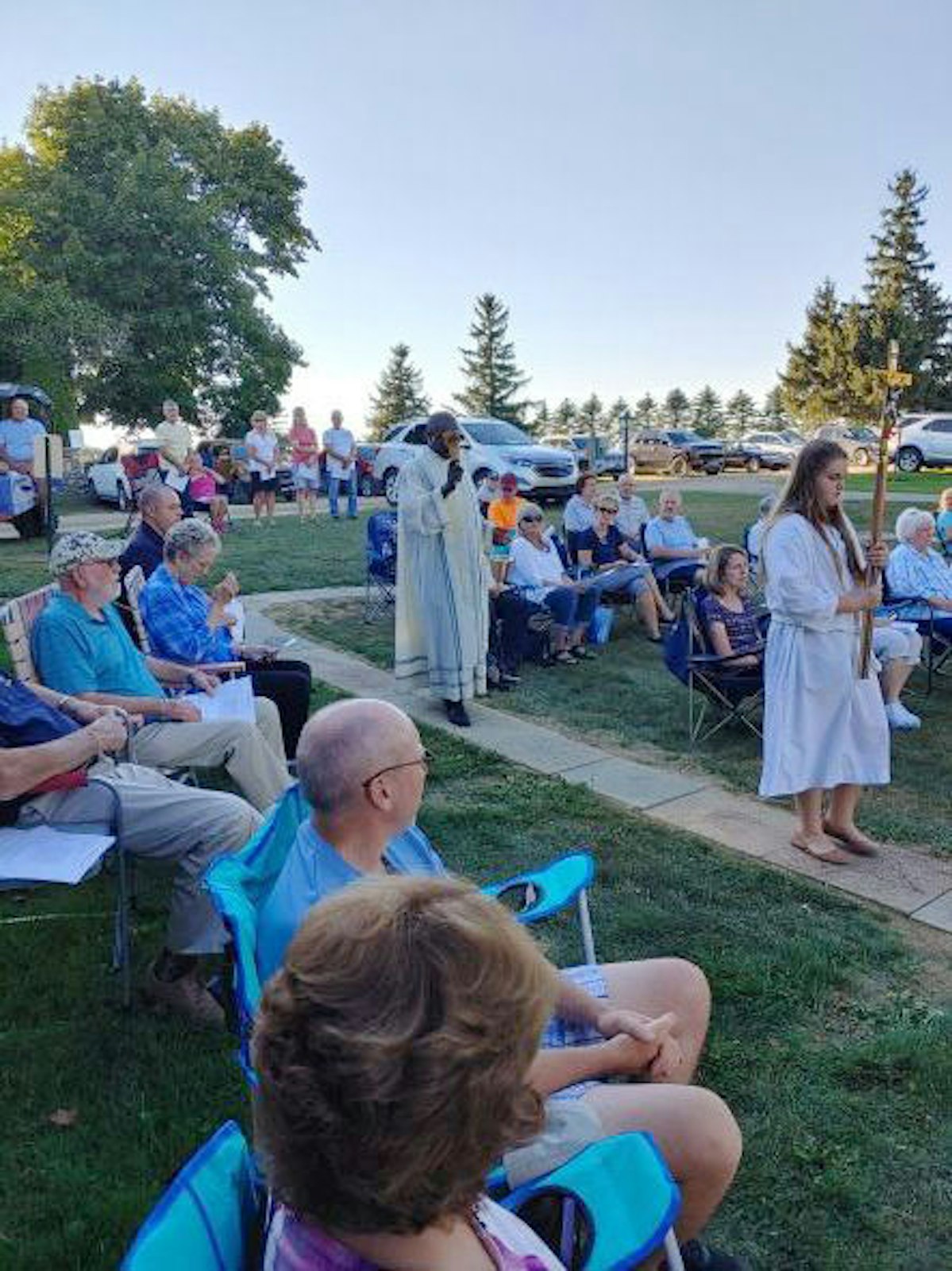St. Mary Burnside parishioners celebrate the rededication of the rosary walk on Sept. 8.