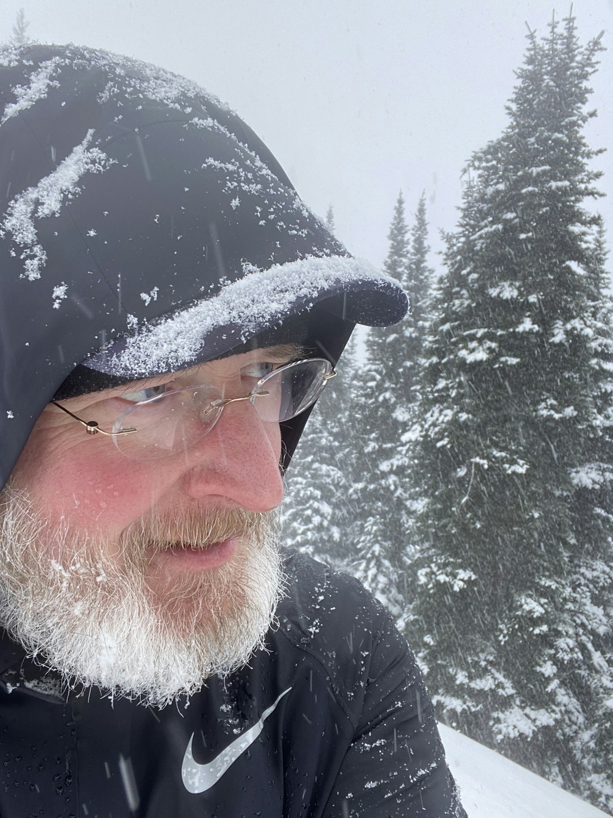 El arzobispo Russell recorre Hurricane Ridge en el Parque Nacional Olímpico, en el estado de Washington, el 8 de mayo de 2022, en medio de una tormenta de nieve.