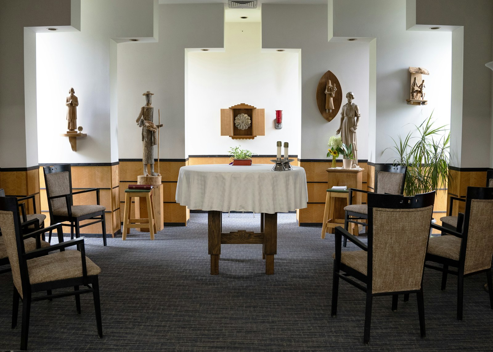 Even more important than the fraternity provided by the Senior Clergy Village, however, is the abiding presence of the Eucharist at its center, reserved in the chapel in the middle of the campus.