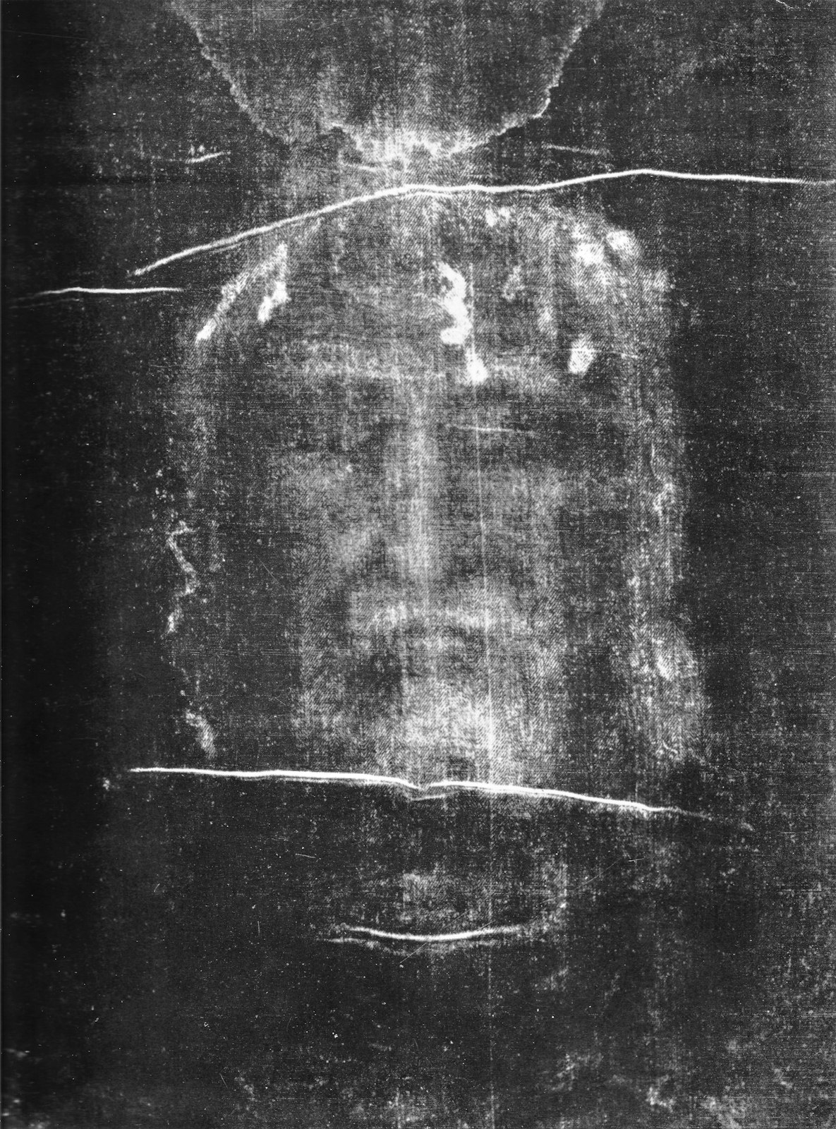 A negative image of the face of the man of the shroud, taken in 1898. (Picture courtesy of Deacon Bob Tremmel)