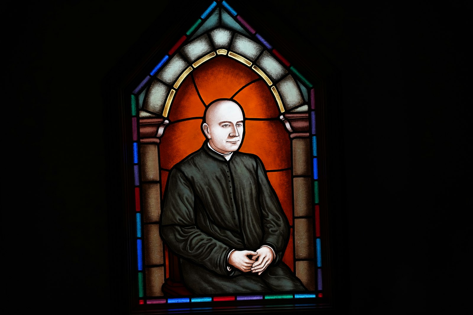 A stained-glass window of Fr. Ignacy Posadzy, the co-founder of the Society of Christ, is pictured at the rectory of Our Lady of Czestochowa Parish in Sterling Heights, which at one time was the provincial headquarters of the Society of Christ in the United States.