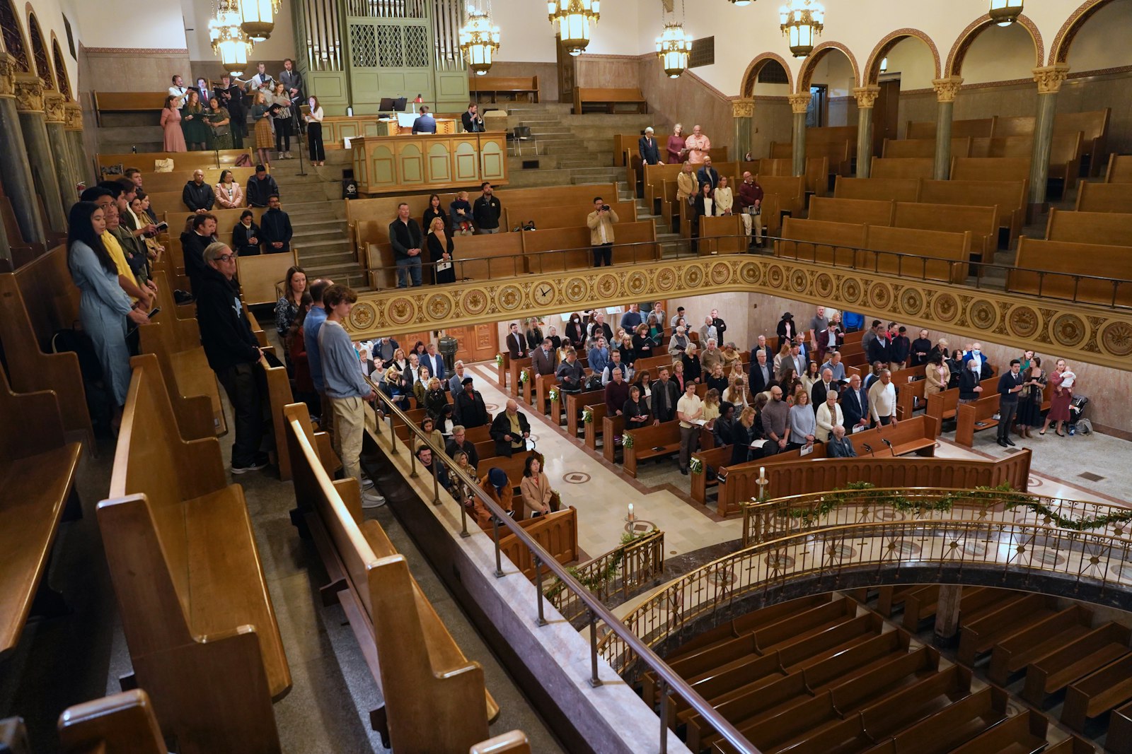 St. Aloysius Parish features a three-story design to accommodate as much seating capacity as possible in a small urban footprint.