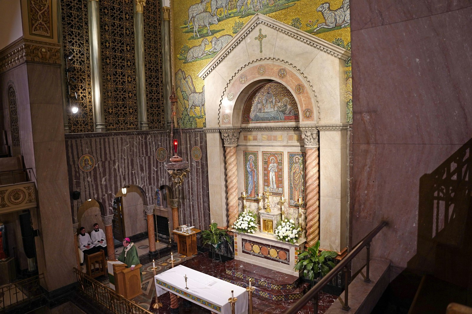 The current St. Aloysius church was built in 1930. St. Aloysius Parish was founded in 1873 at the former home of Westminster Presbyterian Church. The current church still has the original sanctuary lamp.