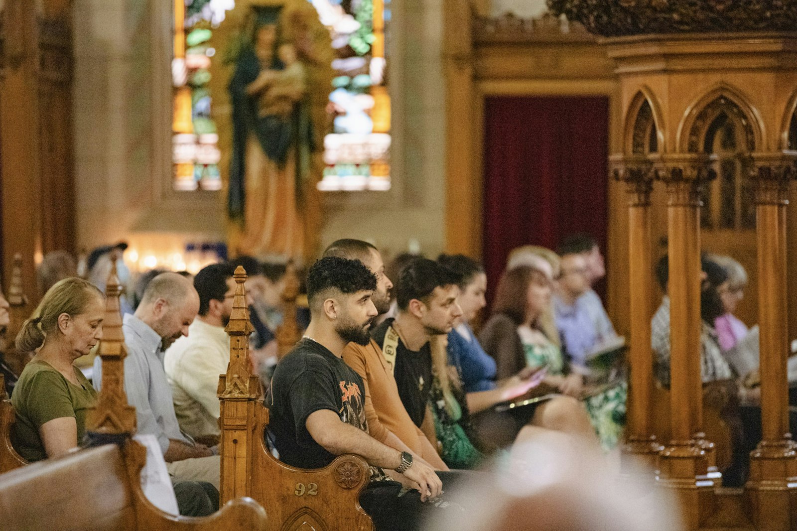 Young parishioners attend the patronal feast day Mass at the Basilica of Ste. Anne on July 26.