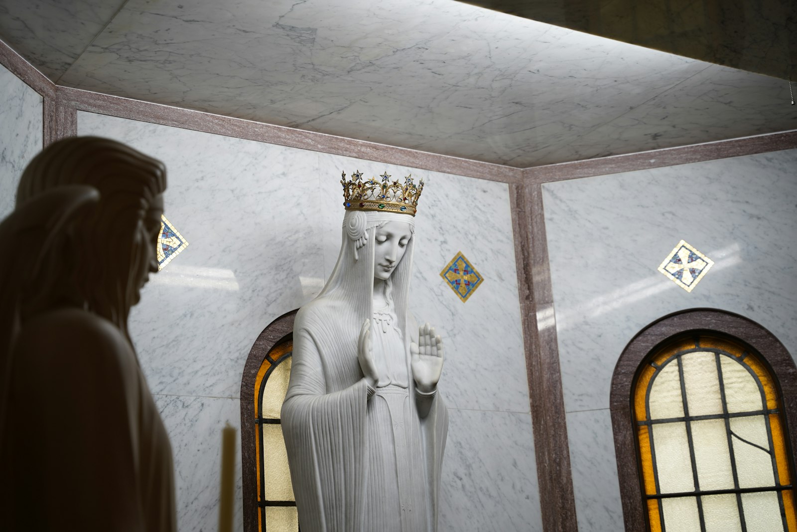 The statue was placed in a niche in the church where a confessional used to be, along with stands displaying news articles chronicling Immaculate Conception’s history, a reminder of what was lost and what has been saved. “The statue meant a lot to parishioners who came in here and adopted St. Hyacinth as their new home after Immaculate Conception was torn down,” Kraus said. “It is only out of fairness and respect toward them that we restore her to her original beauty.”