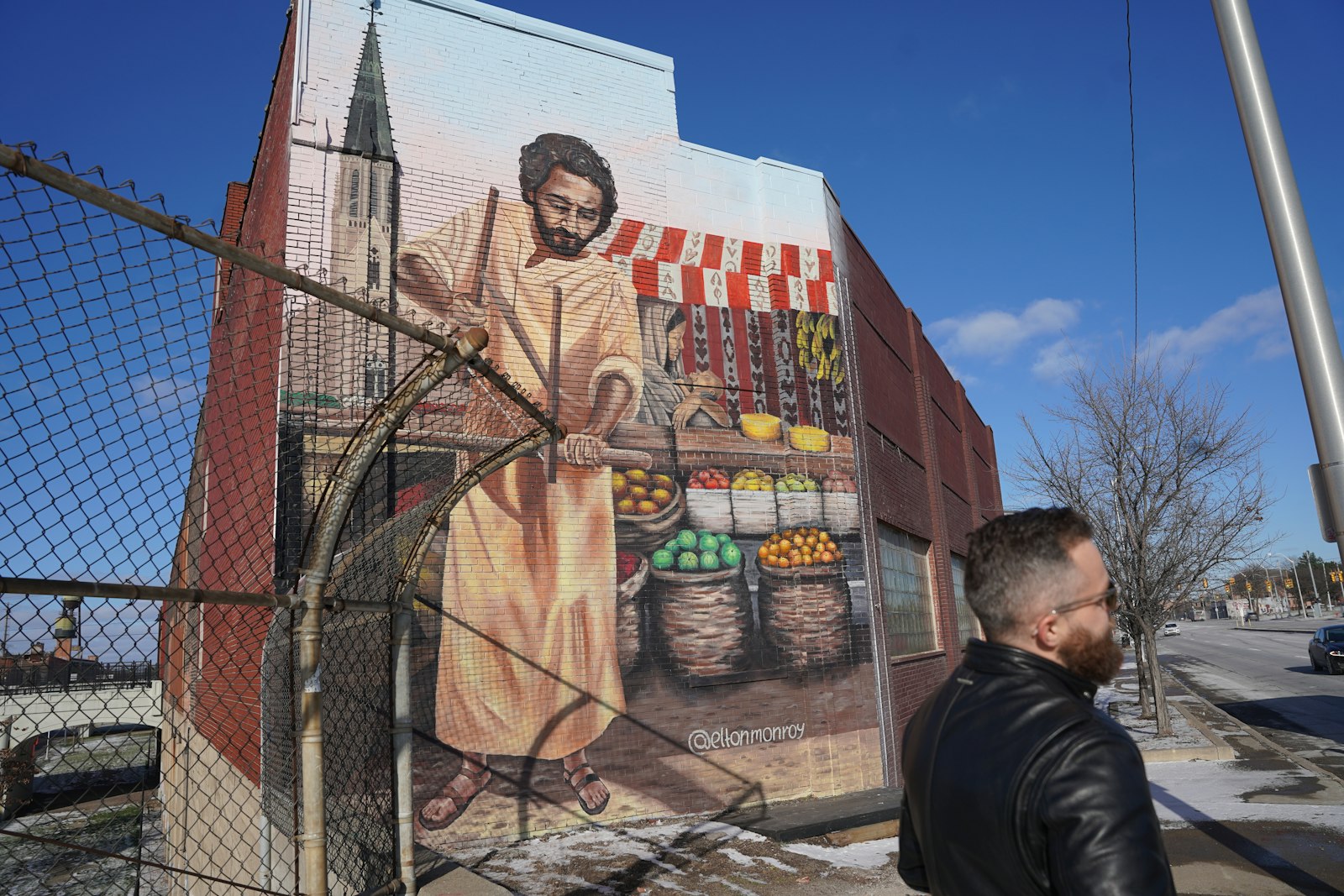 Egan see St. Joseph as a perfect figure to be depicted in Eastern Market, a working-class man who provided for his family with the work of his hands. He hopes the mural is a way to extend Catholic culture across Gratiot Avenue, from St. Joseph Shrine to the Eastern Market District. (Photo by Daniel Meloy | Detroit Catholic)