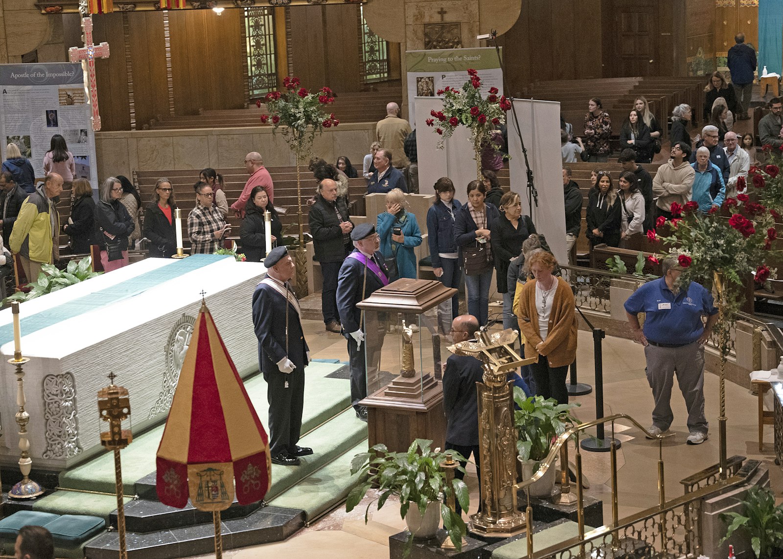 A line snakes around the National Shrine of the Little Flower Basilica as Catholics from across southeast Michigan gathered for a rare chance to pray with a relic of one of Christ's twelve apostles.