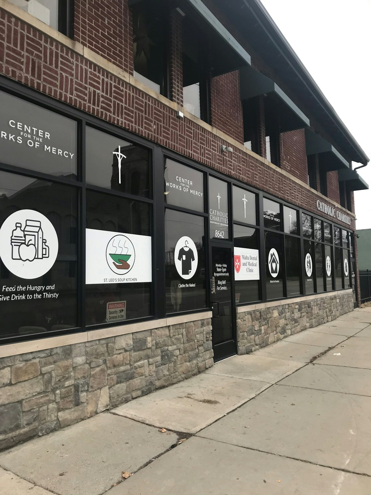 The Center for the Works of Mercy on Woodward Avenue, operated by Catholic Charities of Southeast Michigan, also includes mental health and addiction counseling, a jail and prison ministry, clothing, dental, medical and vision services for the low income and uninsured.