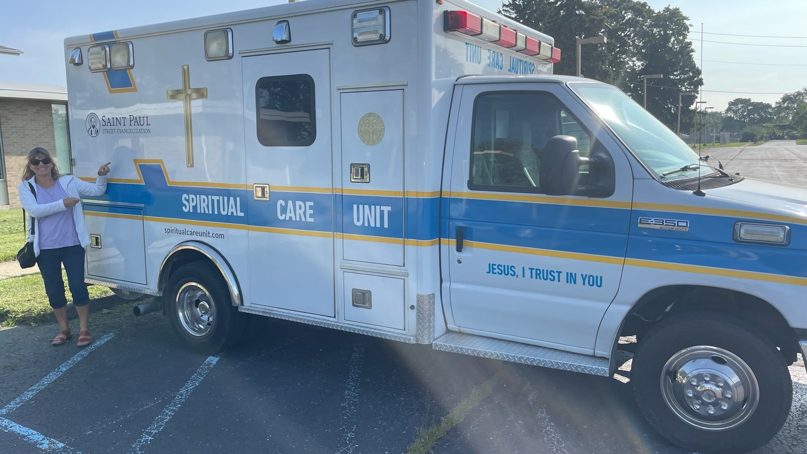 St. Paul Street Evangelization, a Warren-based apostolate that does sidewalk preaching, rolled out its Spiritual Care Unit at the Everest Collegiate-Our Lady of the Lakes football game on Oct. 13. The converted ambulance has a confessional on the inside and storage for rosaries, holy cards and medals.