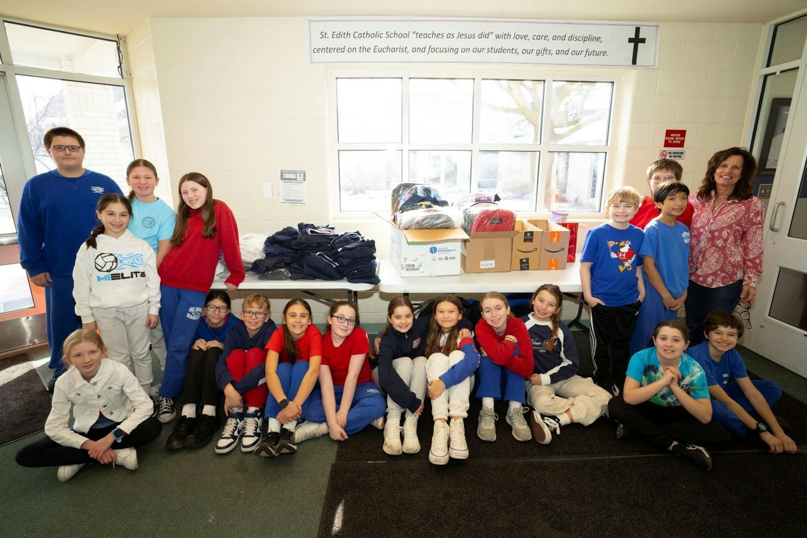 St. Edith School in Livonia hosted a school supply drive for Most Holy Trinity Academy in Detroit to celebrate Catholic Schools Week and emphasize the school's commitment to service. (Photo by Valaurian Waller | Detroit Catholic)