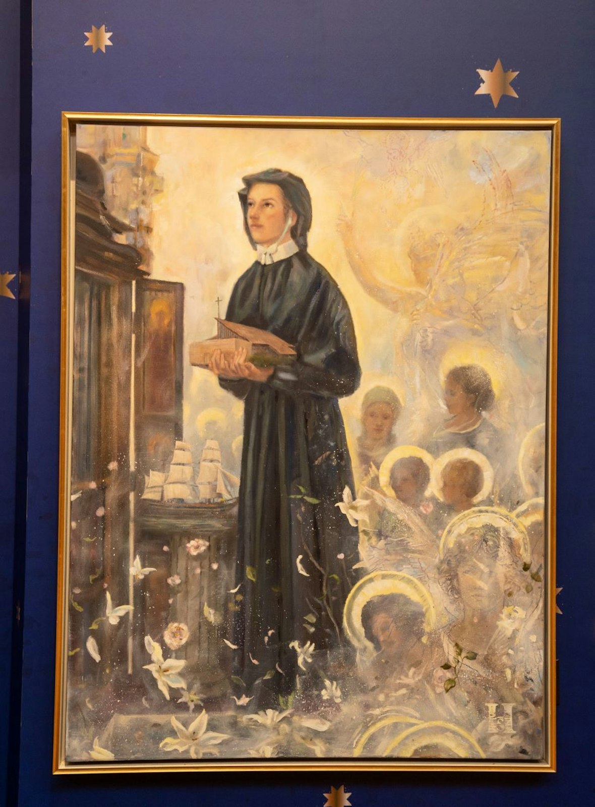 St. Elizabeth Ann Seton is depicted offer the Troy parish named in her honor to God the Father. Other details in the painting include blooming flowers in butterflies, little details Schapker hopes parishioners will notice.