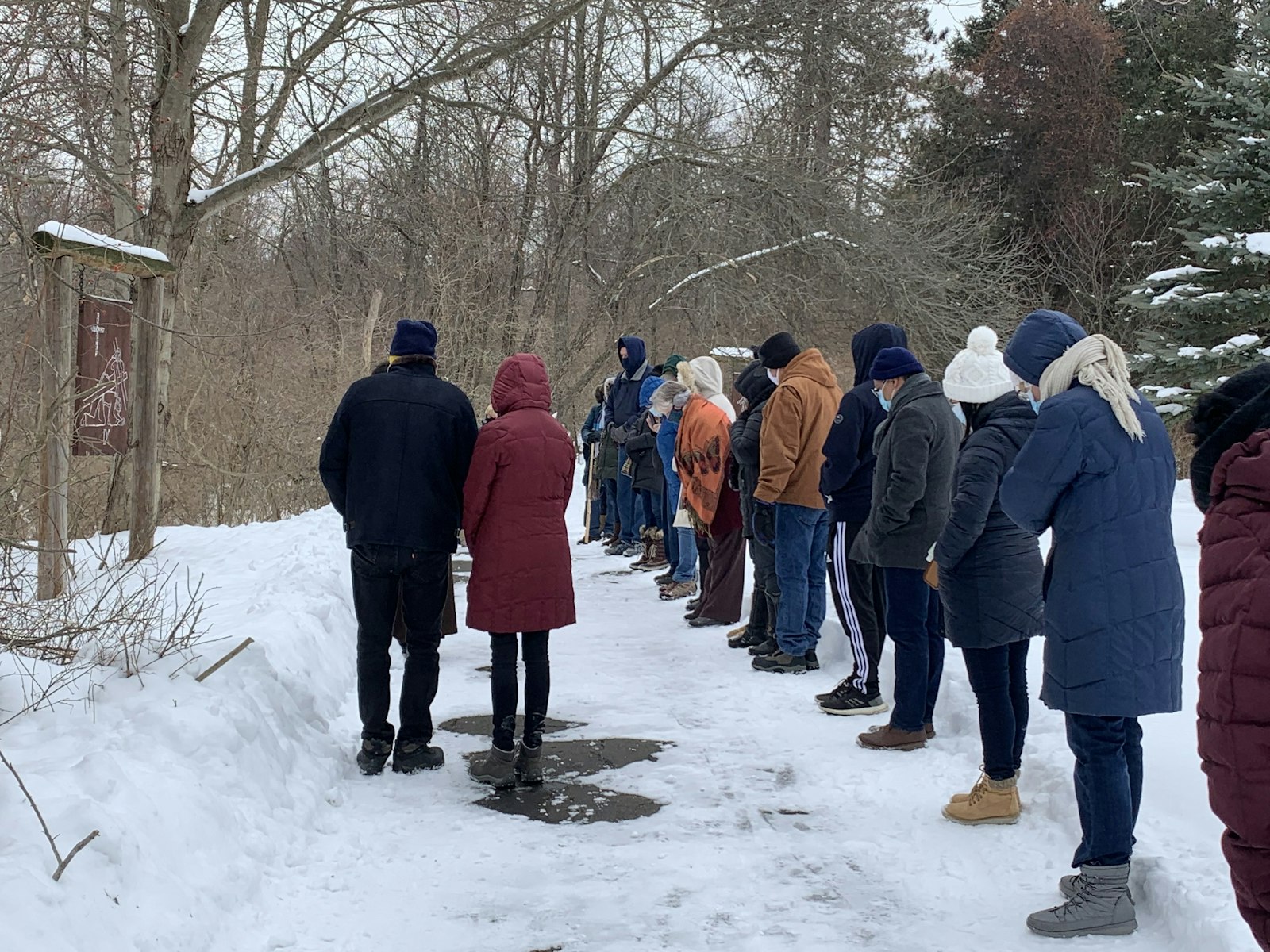 Retreatants walk the Stations of the Cross at the Capuchin Retreat Center in Washington Township. (Photo courtesy Steven Stechschulte)