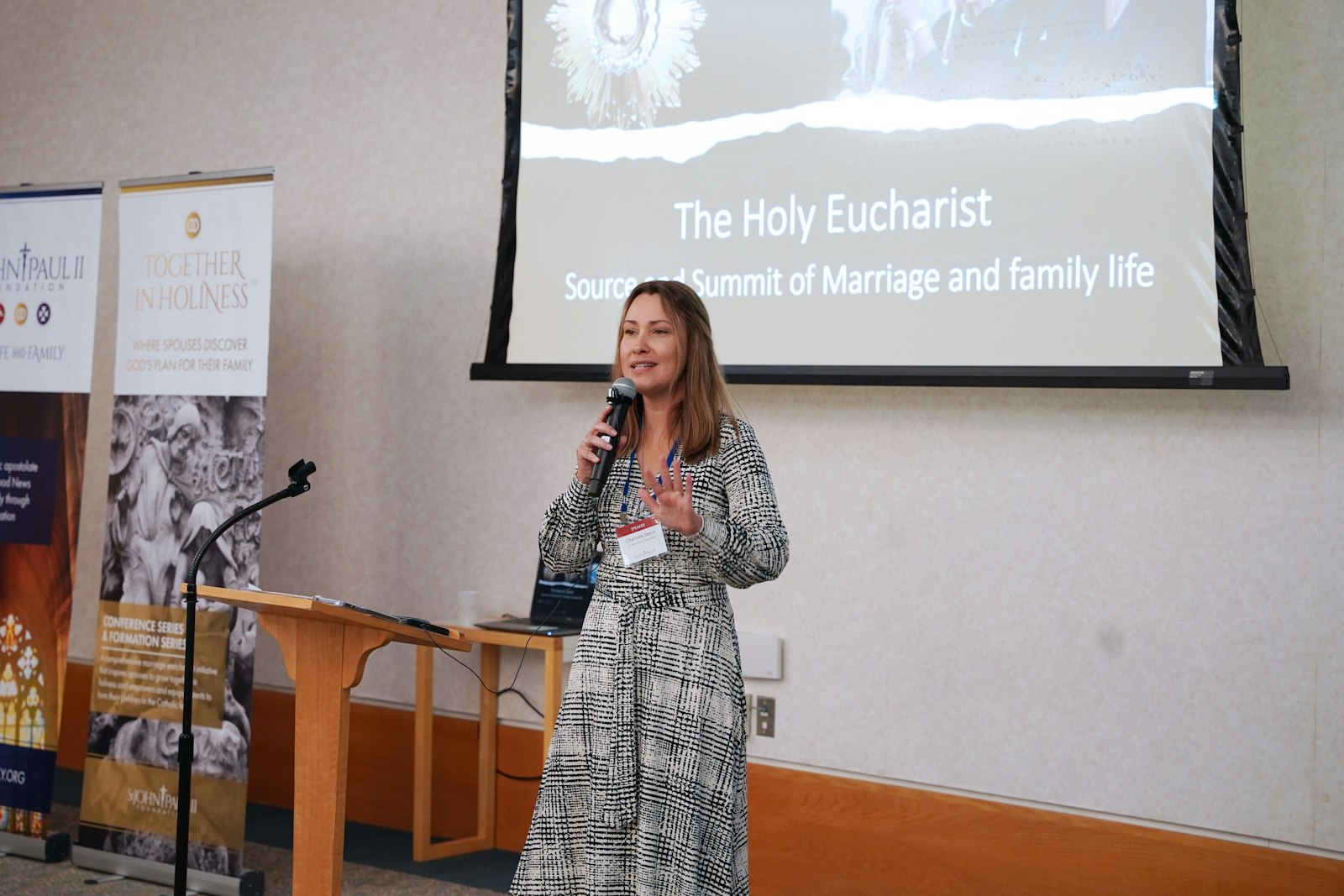 "How do we open our hearts to receive that love, so we are so filled with it that it spreads to our marriage, our family, our children, and into the world? That is our challenge,” Sacco said during her talk on the transforming power of the Eucharist.