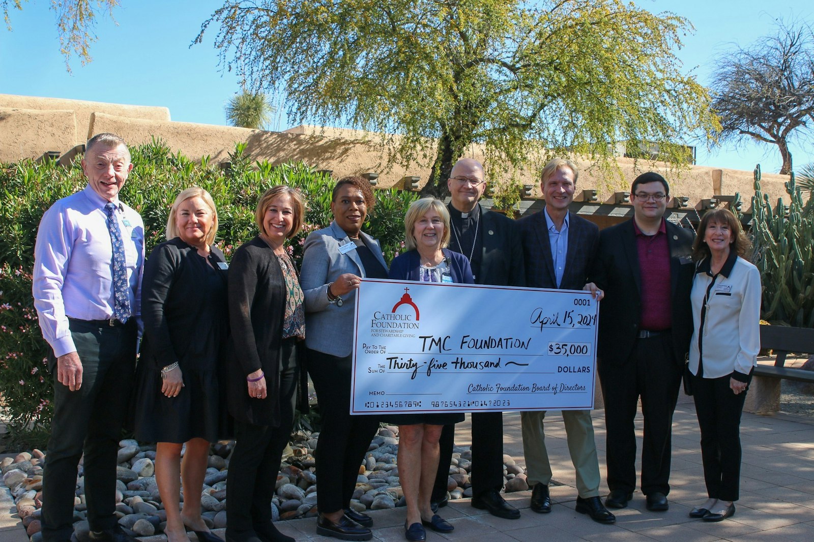 Archbishop-designate Weisenburger and members of the Catholic Foundation for the Diocese of Tucson present a grant to the Tucson Medical Center to help disadvantaged and marginalized people access routine medical care and social services. During his time as bishop of Tucson, Archbishop-designate Weisenburger worked with the Catholic Foundation to raise support for poor, rural parishes in the diocese, as well as nonprofits and ministries caring for the vulnerable.