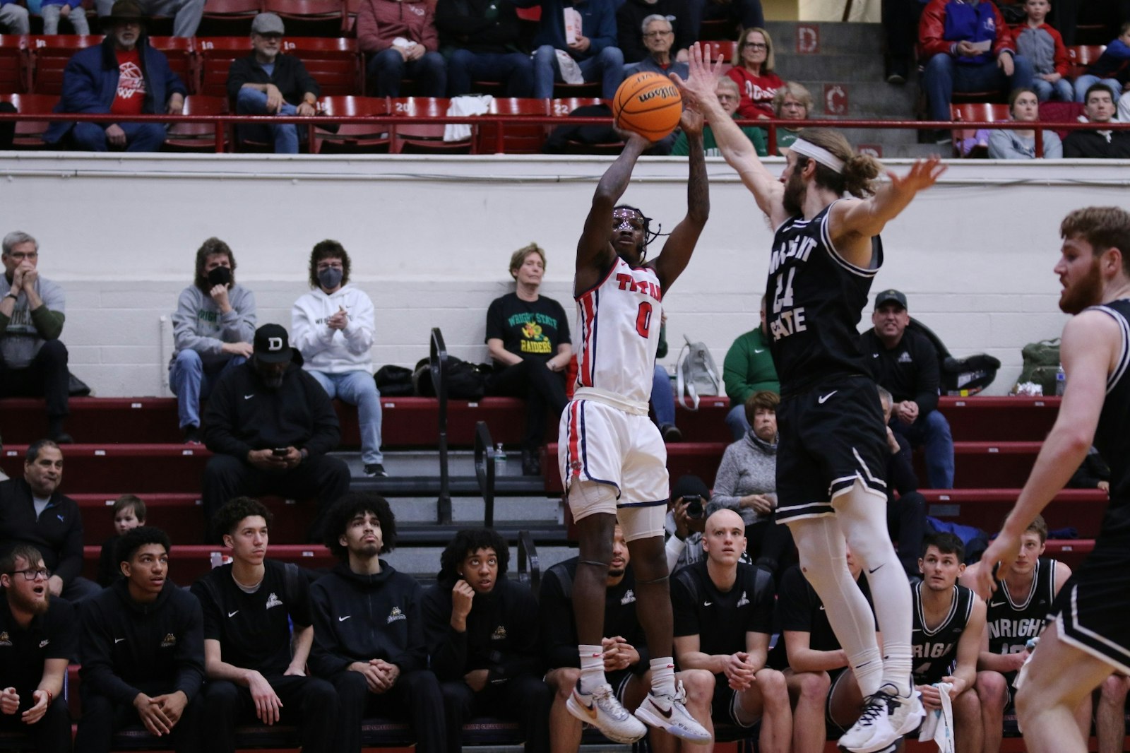 Detroit Mercy guard Antoine Davis fires up another three-point shot against Wright State University on Feb. 25. He’s made an NCAA-record 578 in his collegiate career. (Photo by Tamera Adderley | University of Detroit Mercy Sports Information Department)