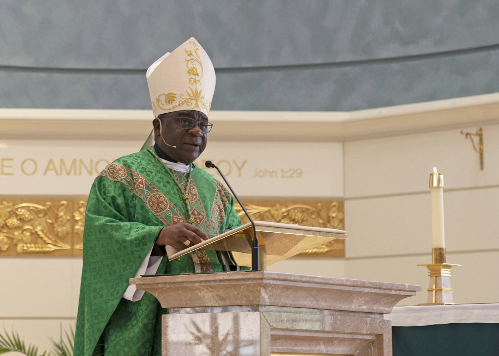 Archbishop Paul Ssemogerere of Kampala, Uganda, delivered the homily during the Uganda Martyr Mass at Our Lady of Good Counsel in Plymouth.