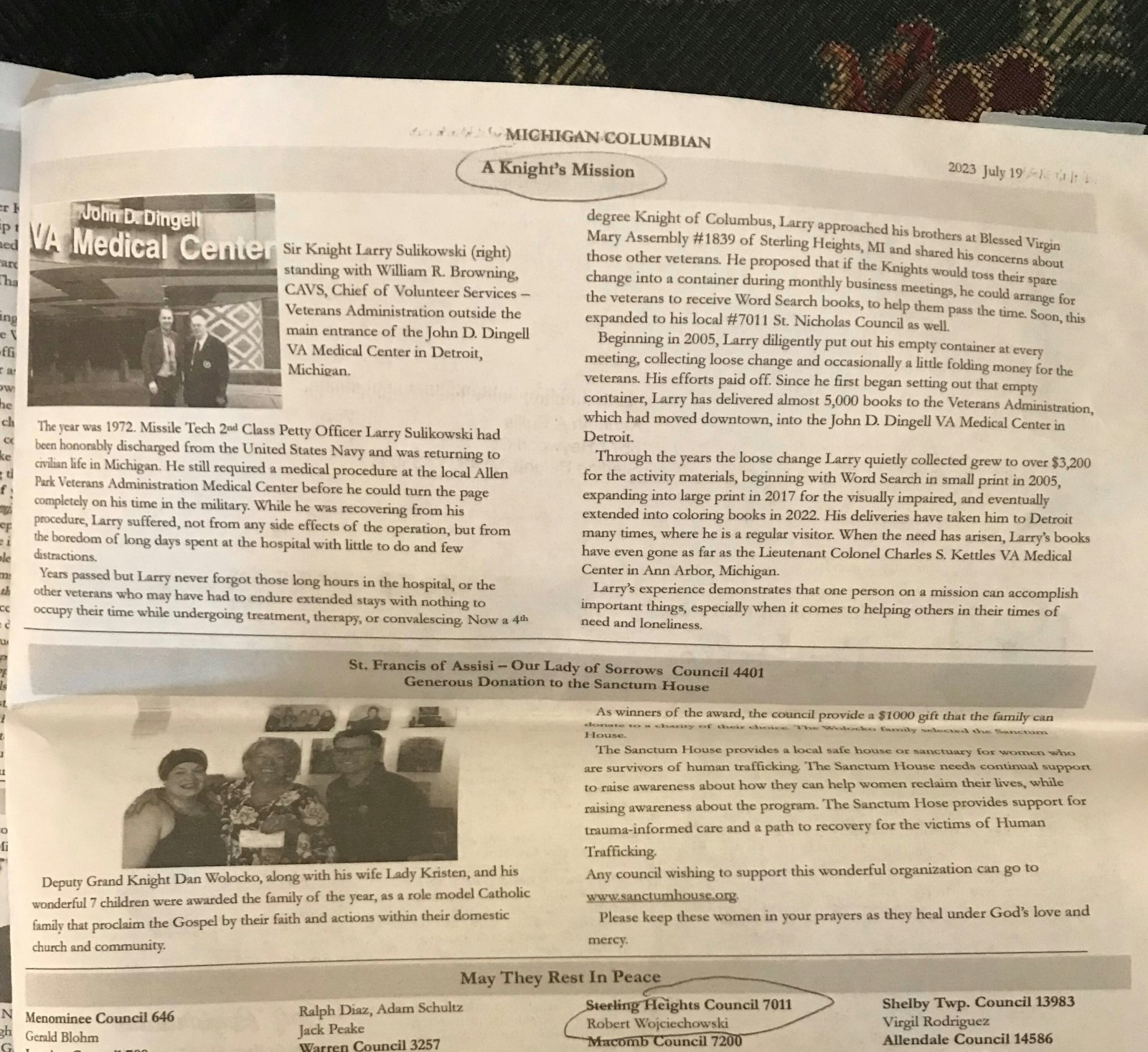 An article about Larry Sulikowski’s donations for veterans was published in the Michigan Colombian, a publication of the Knights of Columbus. (Kelly Luttinen | Special to Detroit Catholic)