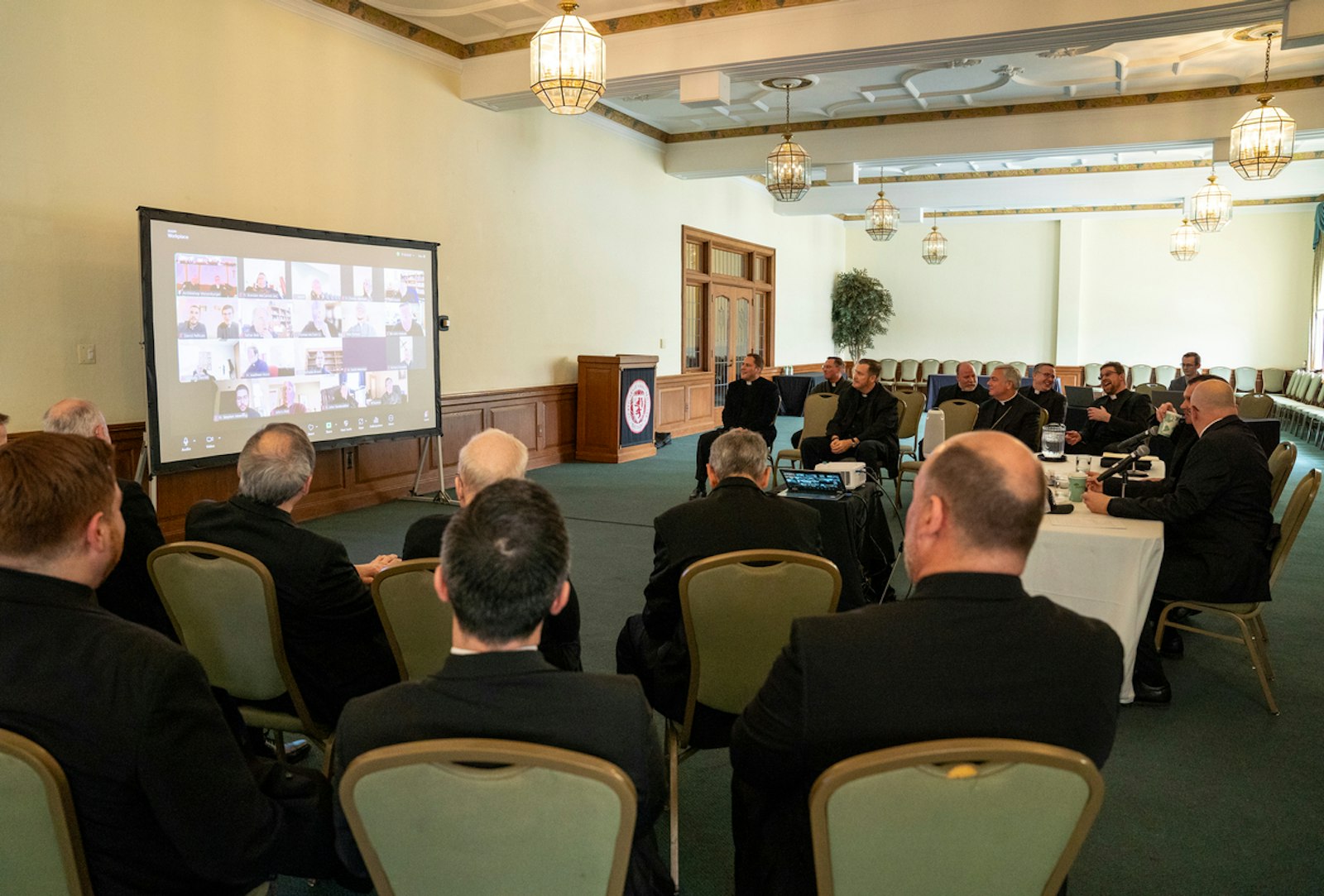 Archbishop-designate Weisenburger meets with priests of the Archdiocese of Detroit via Zoom shortly after being introduced Feb. 11.