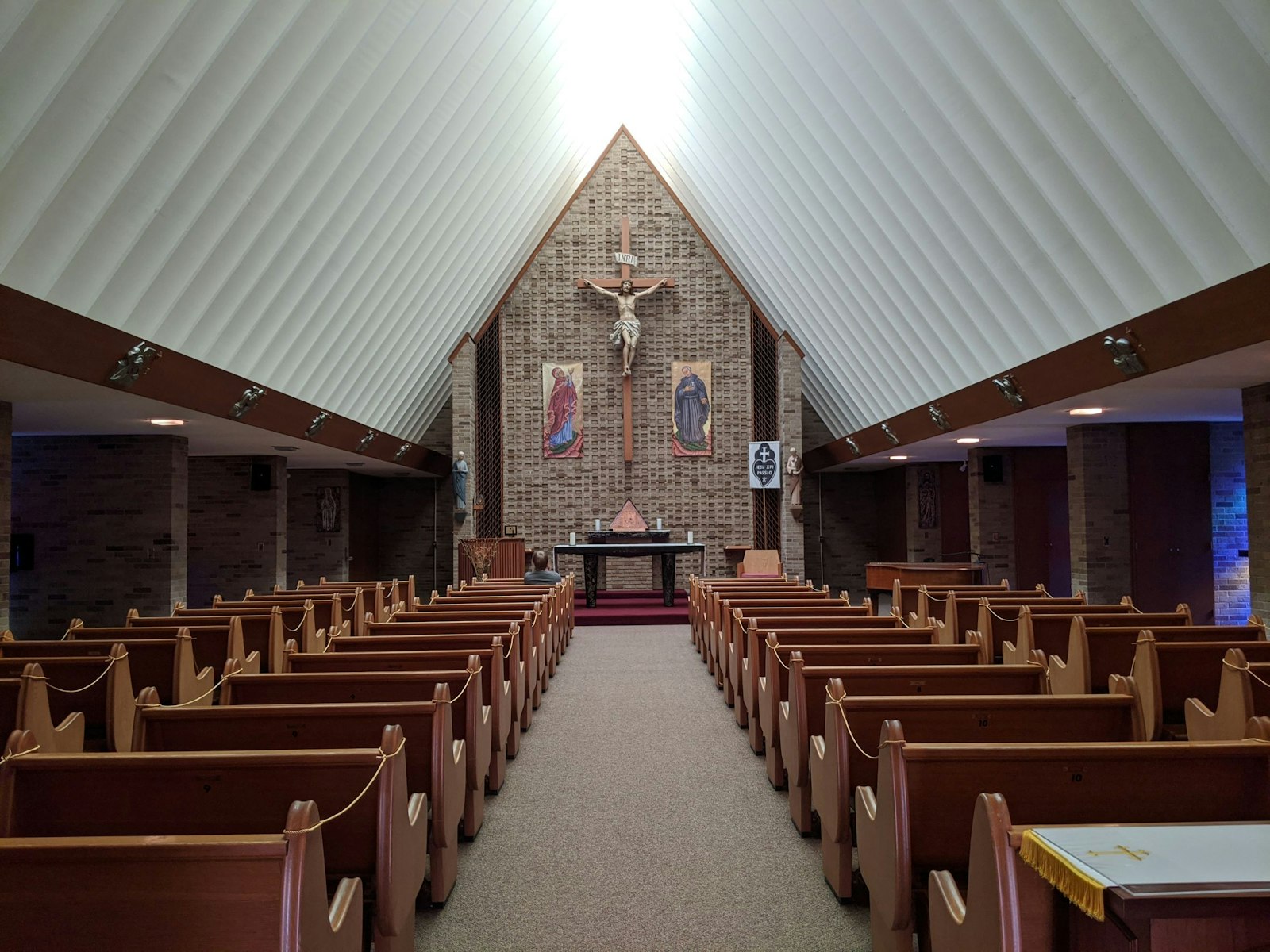 St. Paul of the Cross roped off pews to encourage more social distancing, allowing only one person per pew. (Courtesy photo)