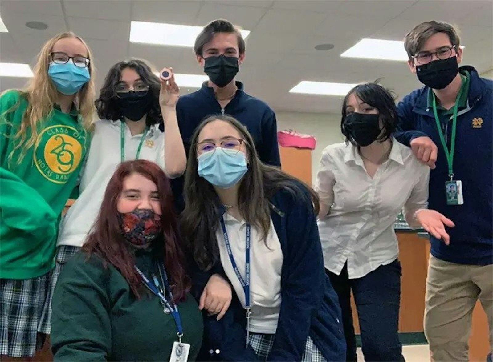 In a photo taken last school year, Notre Dame Prep's Violet Dedivanaj, Ella Spender, Khalila Simon, Alex Spevetz, Max Thornton, Frances Mathes and Tommy Fletcher were active in the Bee Club and Sustainability Project.