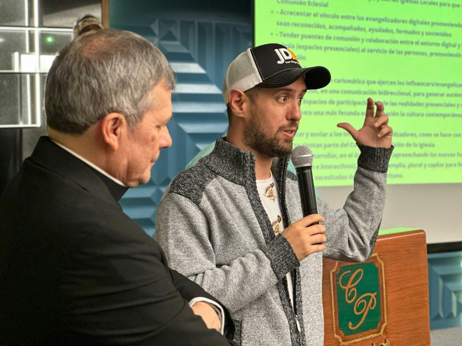 José Manuel De Urquidi presents with Msgr. Lucio Adrián Ruiz, secretary for the Dicastery for Communications, about the "Digital Synod" initiative, which involved Catholic influencers around the globe and solicited feedback from more than 150,000 individuals through online media such as Facebook, Instagram, YouTube and TikTok.