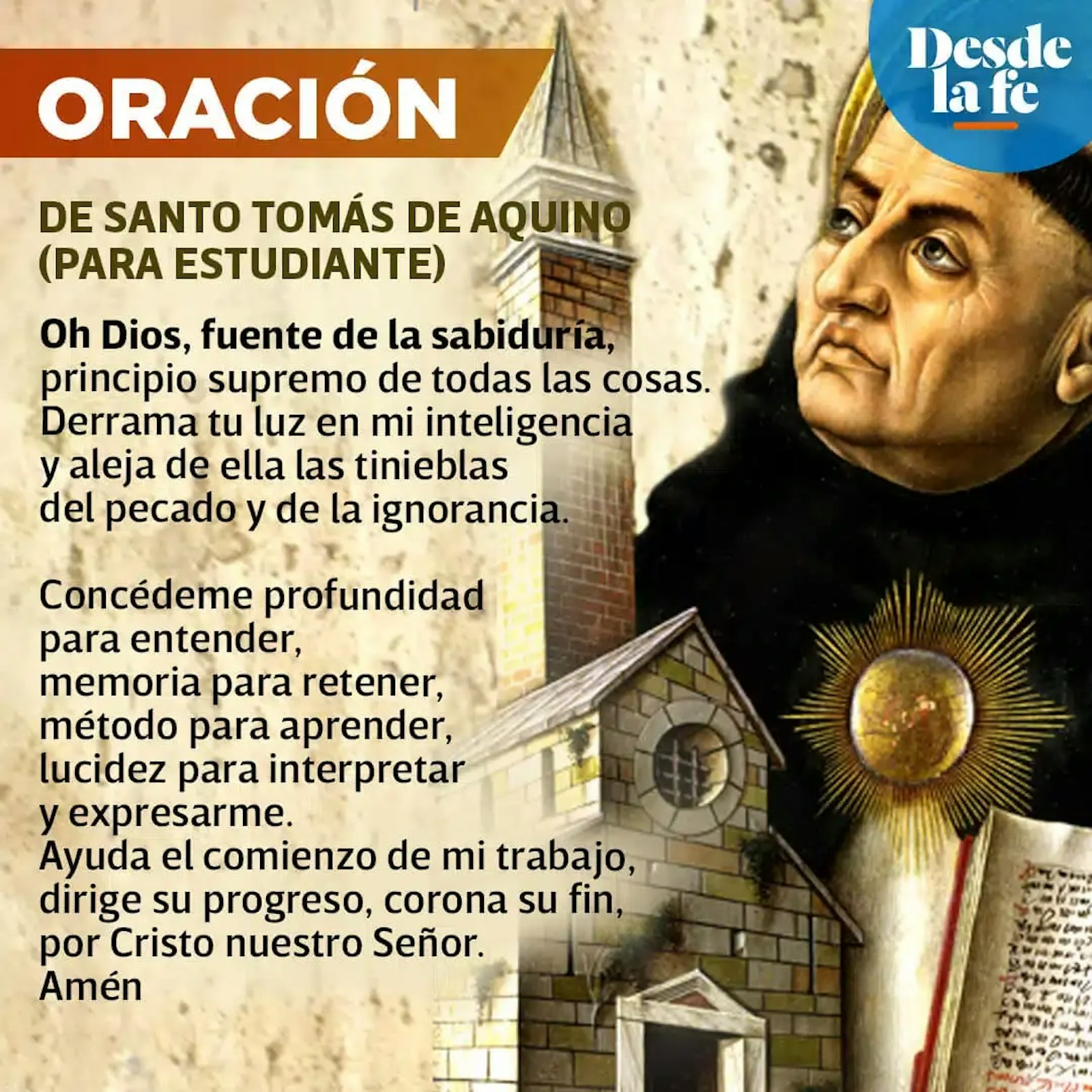 Oración para estudiantes de Santo Tomás de Aquino.