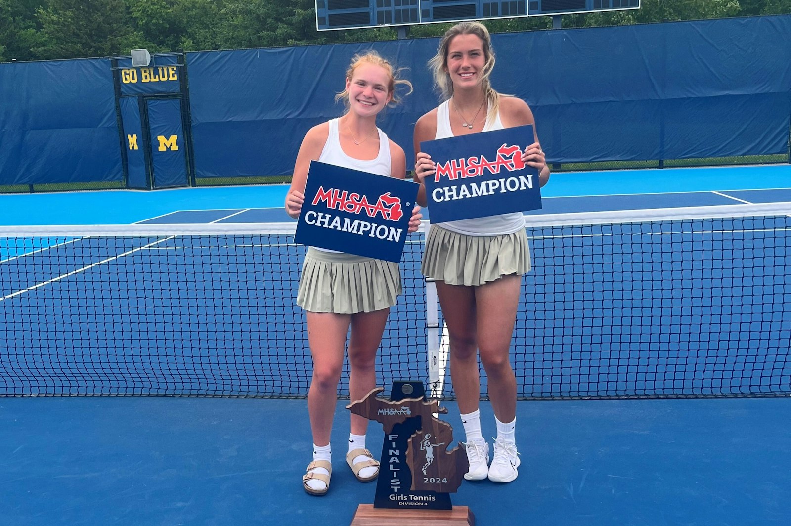 Pontiac Notre Dame Prep duo Erin Delaney and Megan Fitzpatrick won the Division 4 state championship at No. 3 doubles, the only flight in which Ann Arbor Greenhills did not have the winner. (Courtesy of Notre Dame Prep Athletic Department)