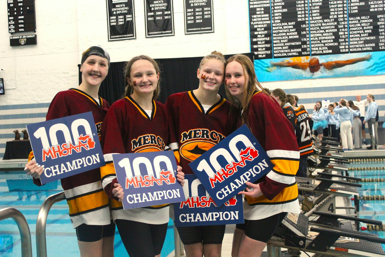 Ella Hafner, Campbell Shore, Leah Greaves and Avery Tack concluded the meet by winning the 400 freesytle relay in 3:29.07.