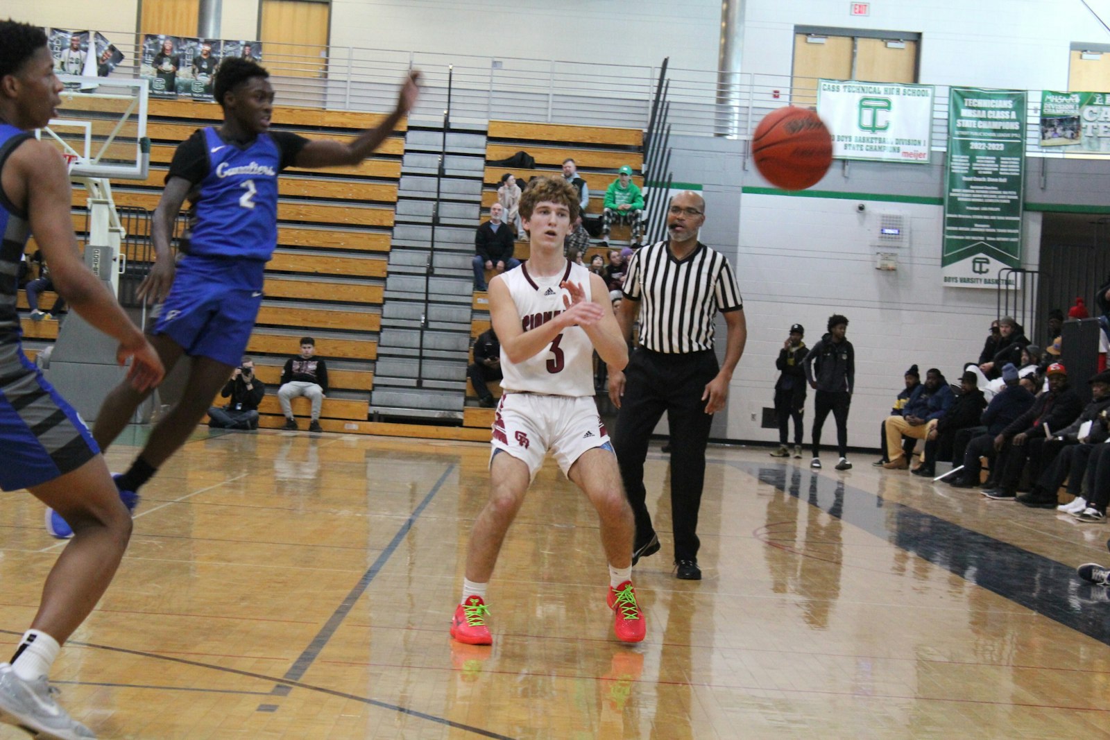 Gabriel Richard guard Luke Westerdale spots an open teammate in the corner and feeds him the ball. The senior had 24 points in the Jan. 25 over Flint Carman-Ainsworth.